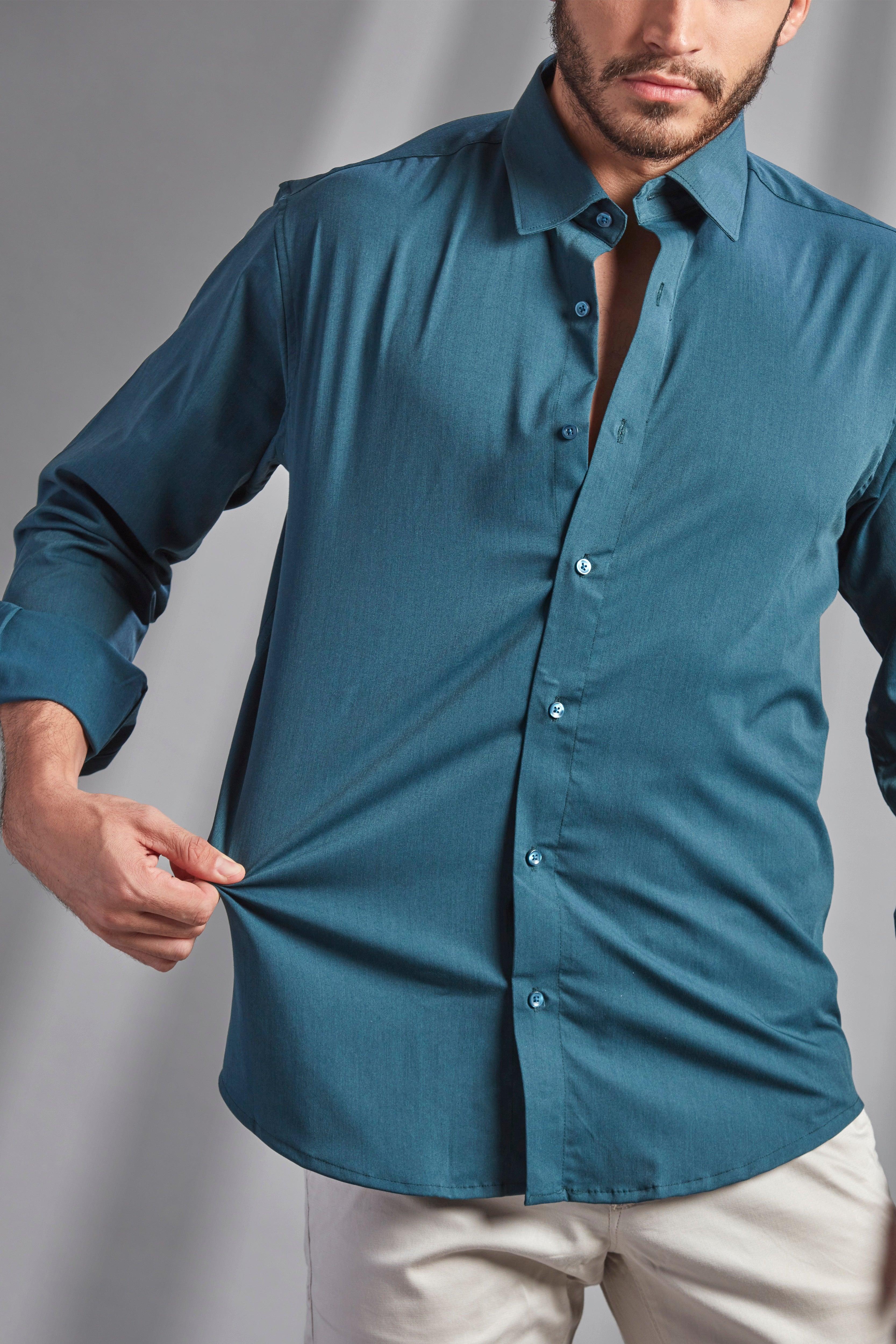 FlexEase Tencel Cotton Shirt in Tropical Teal