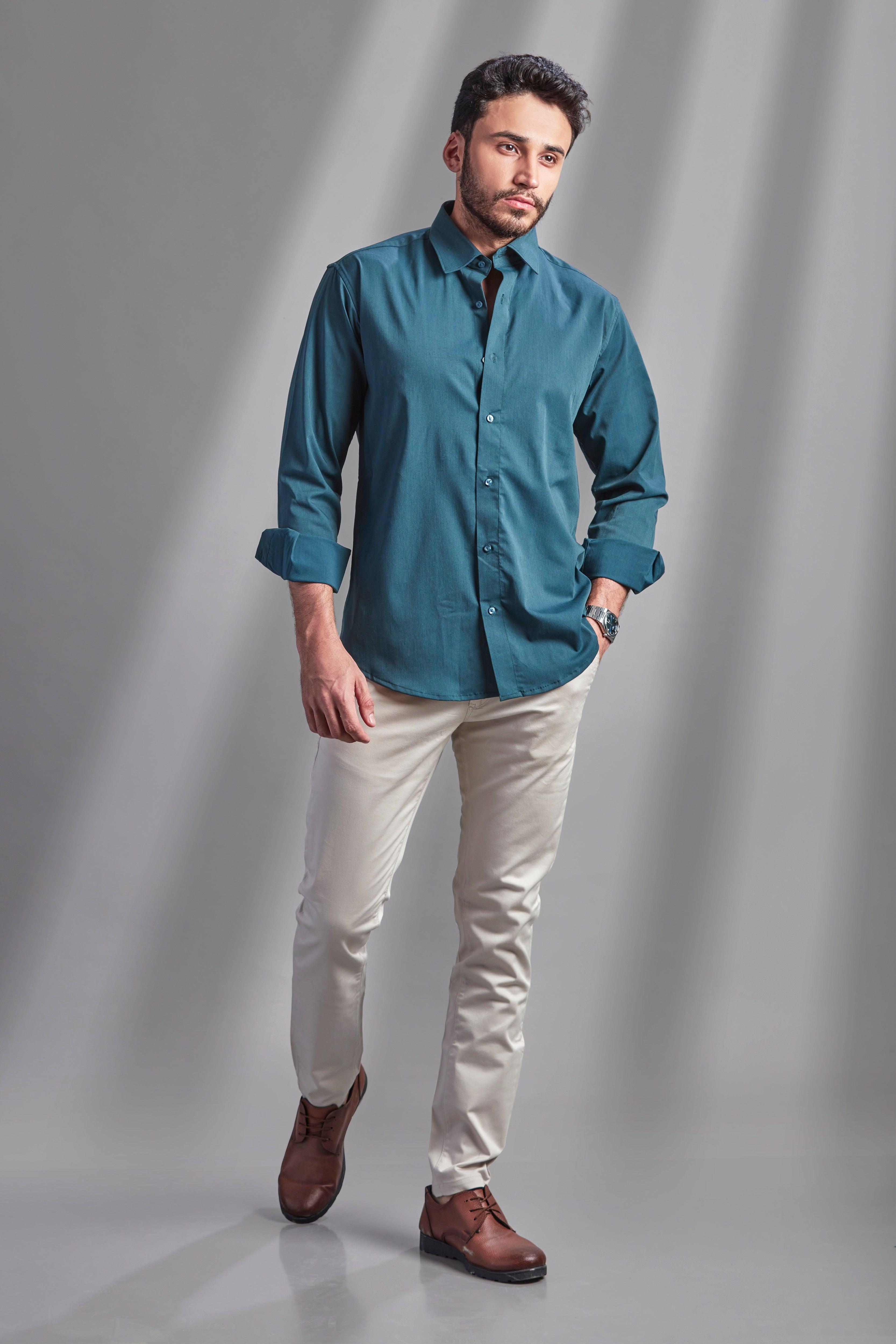 FlexEase Tencel Cotton Shirt in Tropical Teal