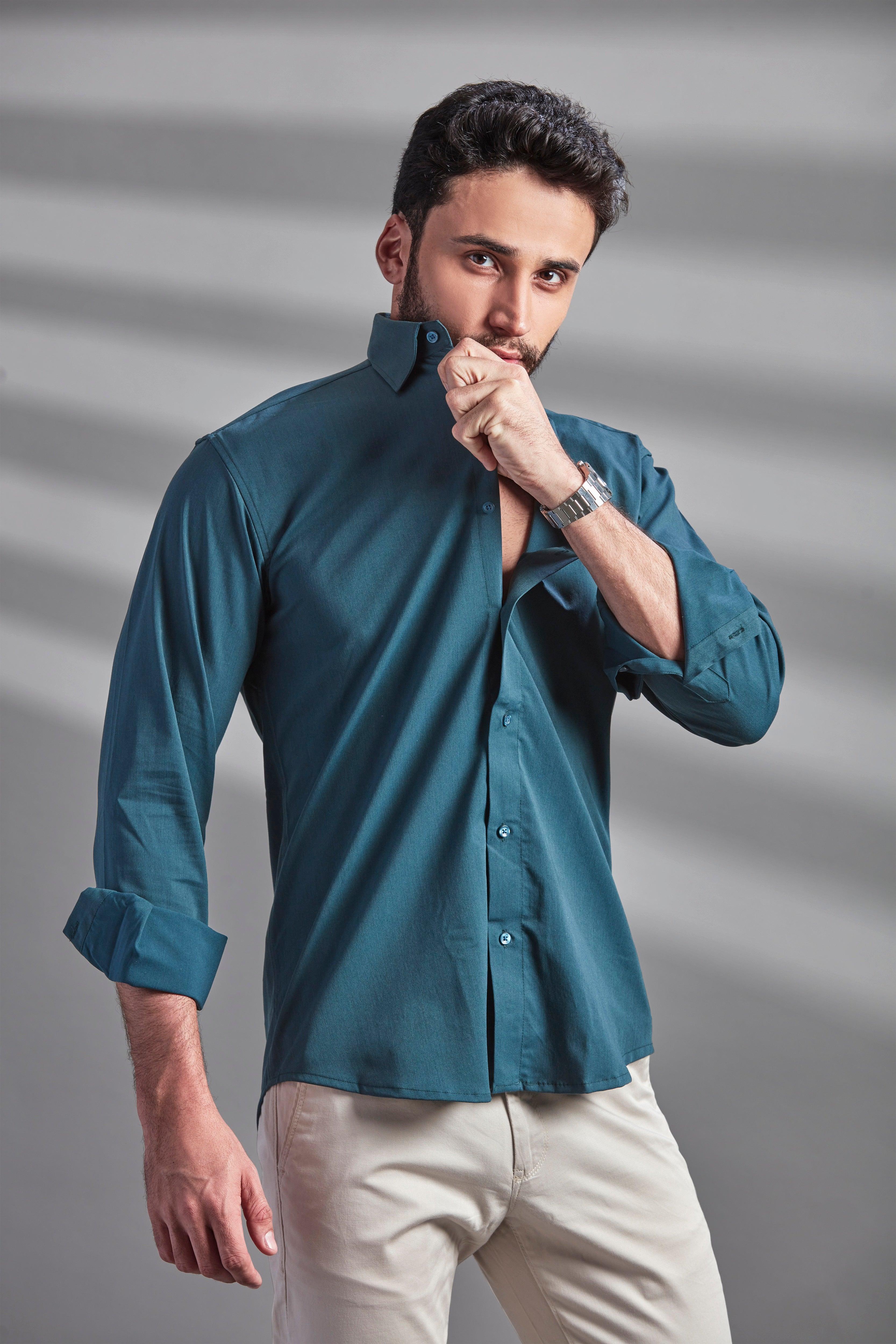 FlexEase Tencel Cotton Shirt in Tropical Teal