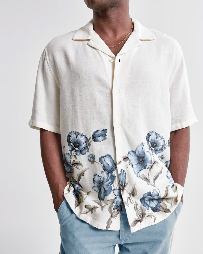 Viscose-Cotton Camp Collar Floral Shirt