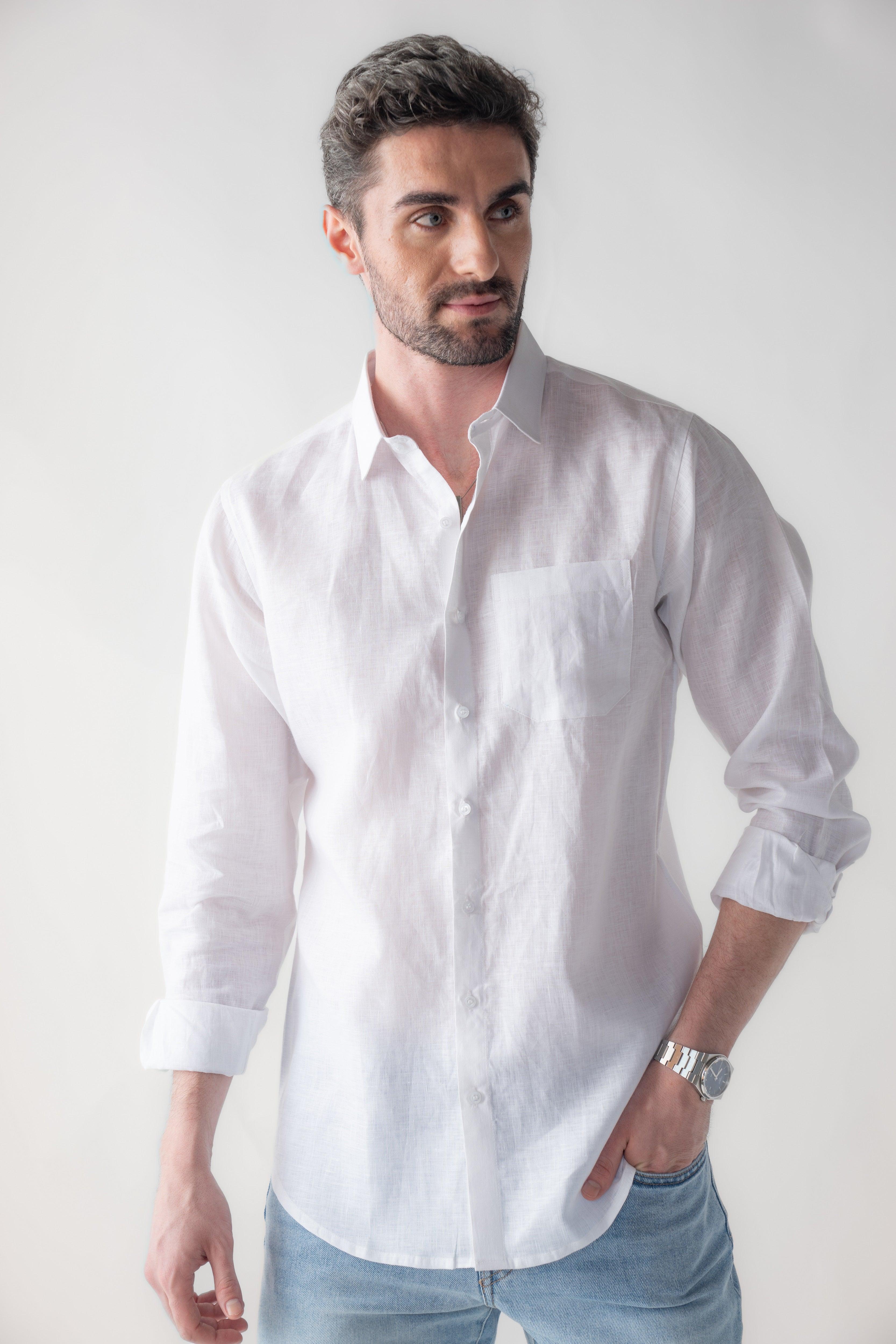 100% Linen Soft Touch Santorini White Shirt