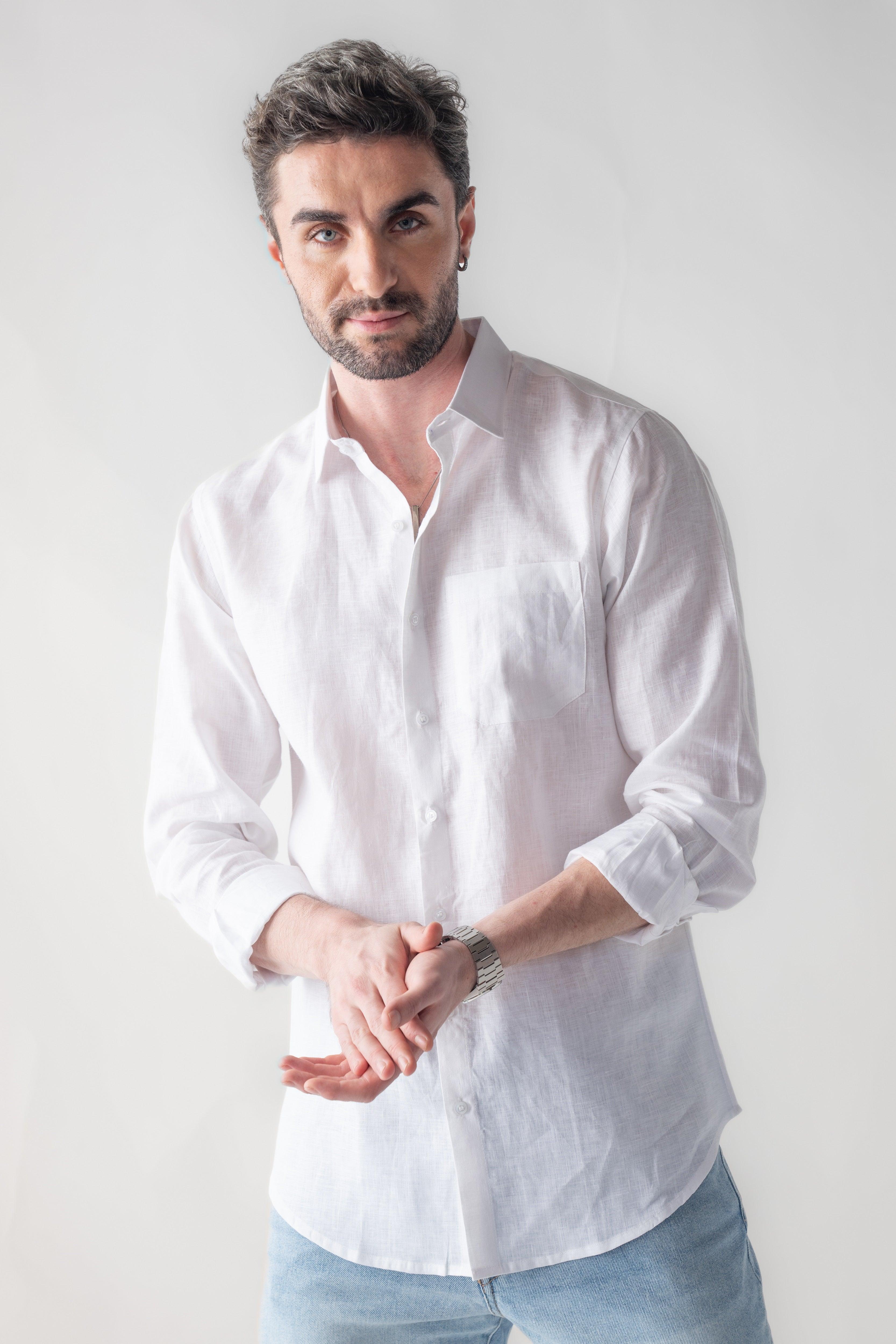 100% Linen Soft Touch Santorini White Shirt