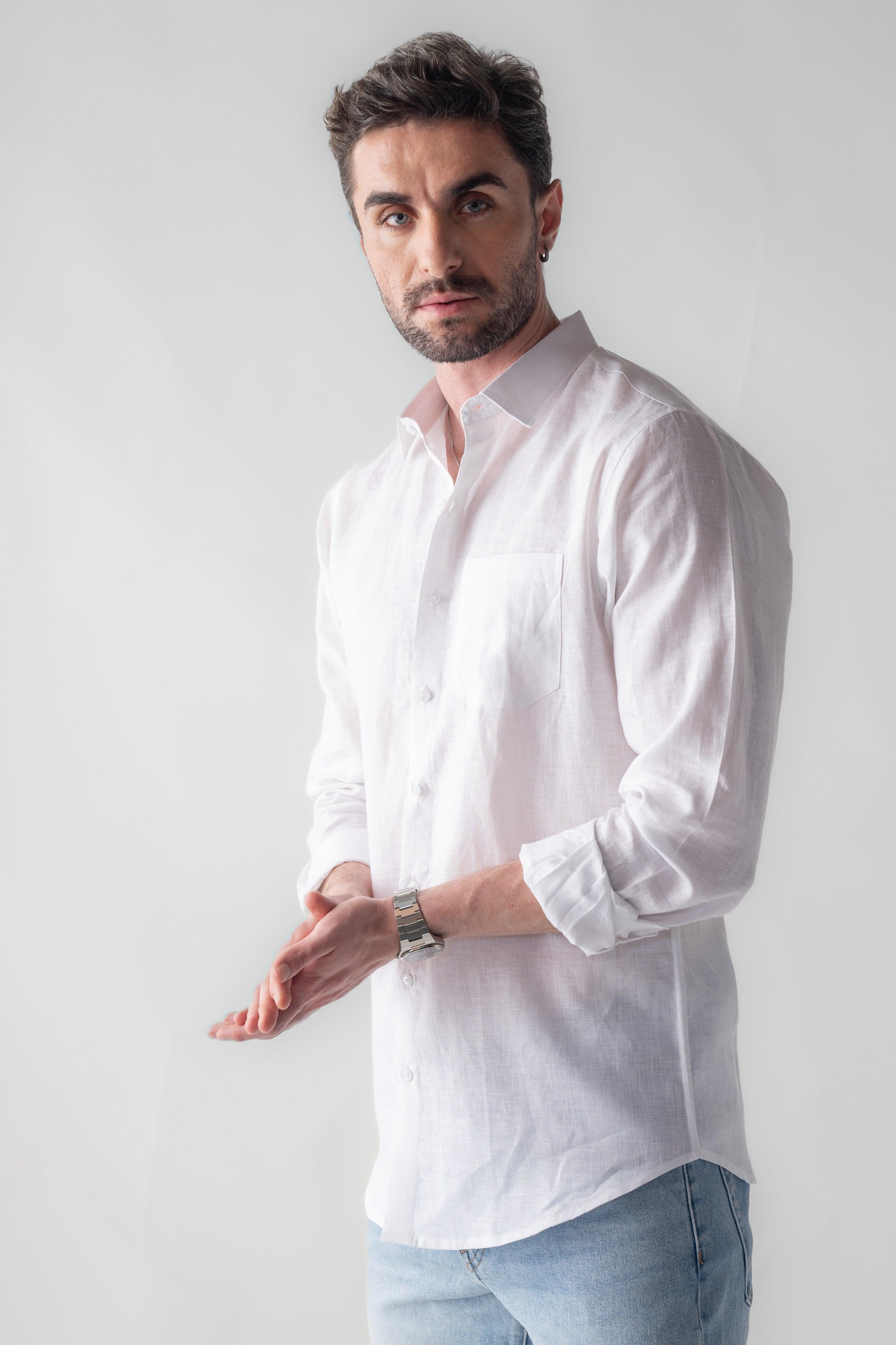 100% Linen Soft Touch Santorini White Shirt