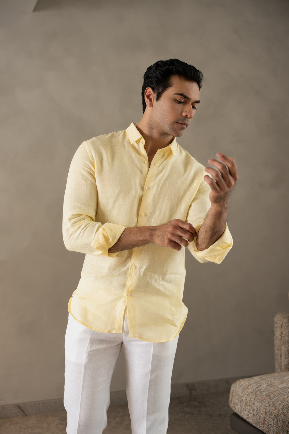 100% Linen Soft Touch Shirt in Butter Crème