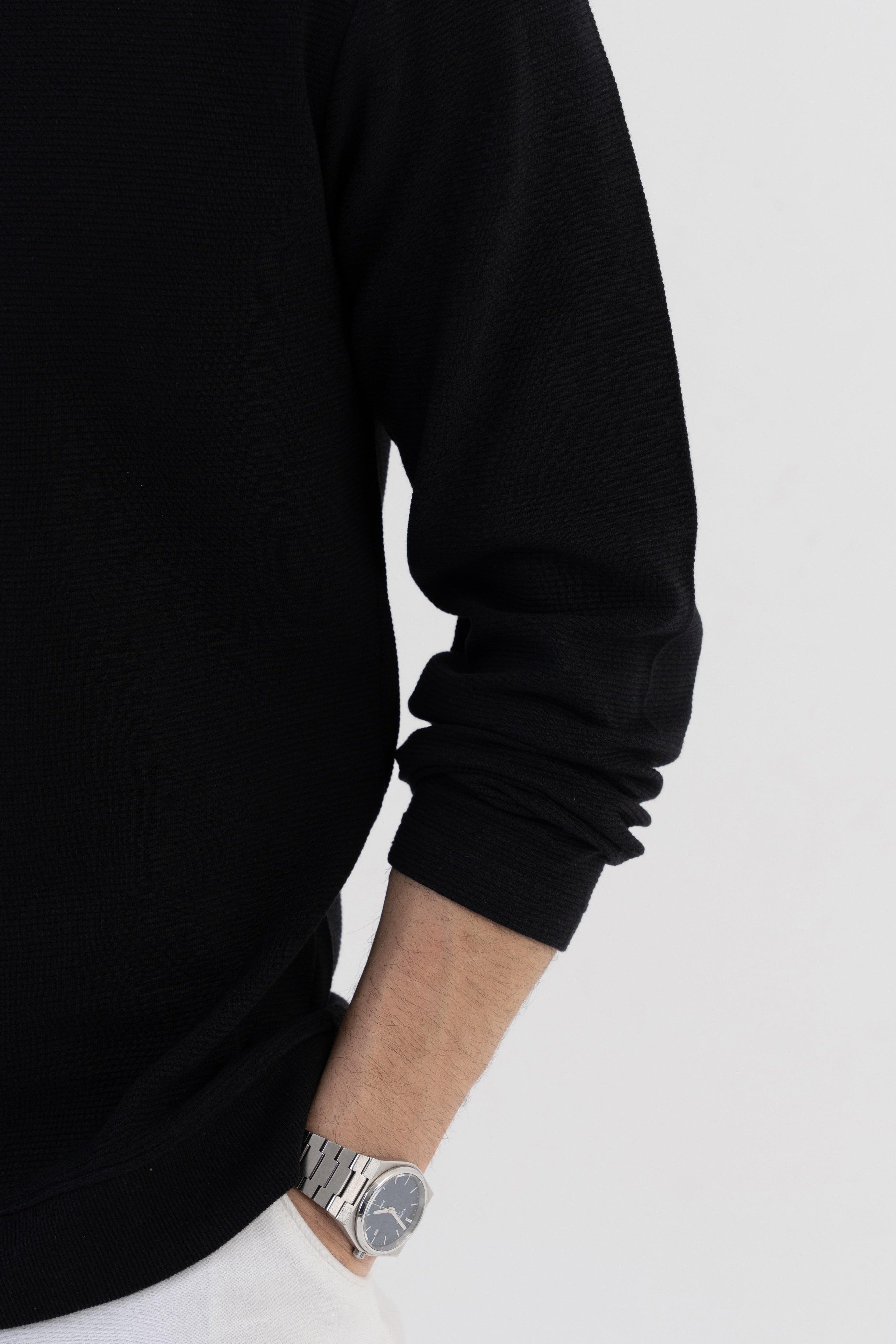 Ottoman Rib Knit Polo in Matt Black