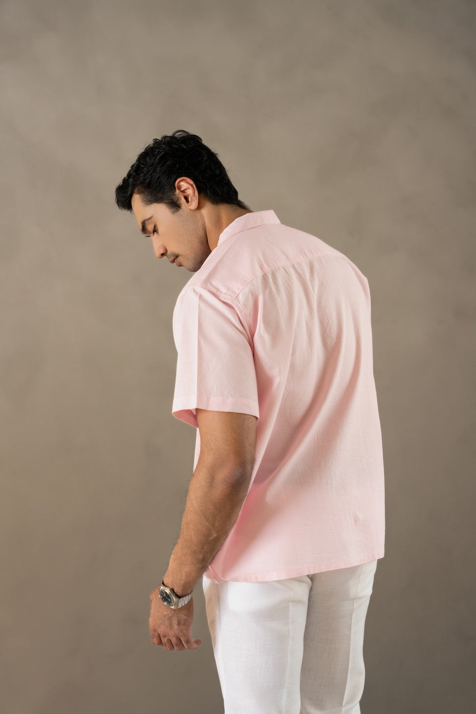 Botanic Bloom Box-Fit Embroidered Linen Shirt in Pearl Pink