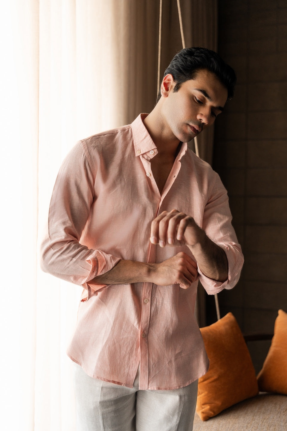 100% Linen Soft Touch Frosty Peach