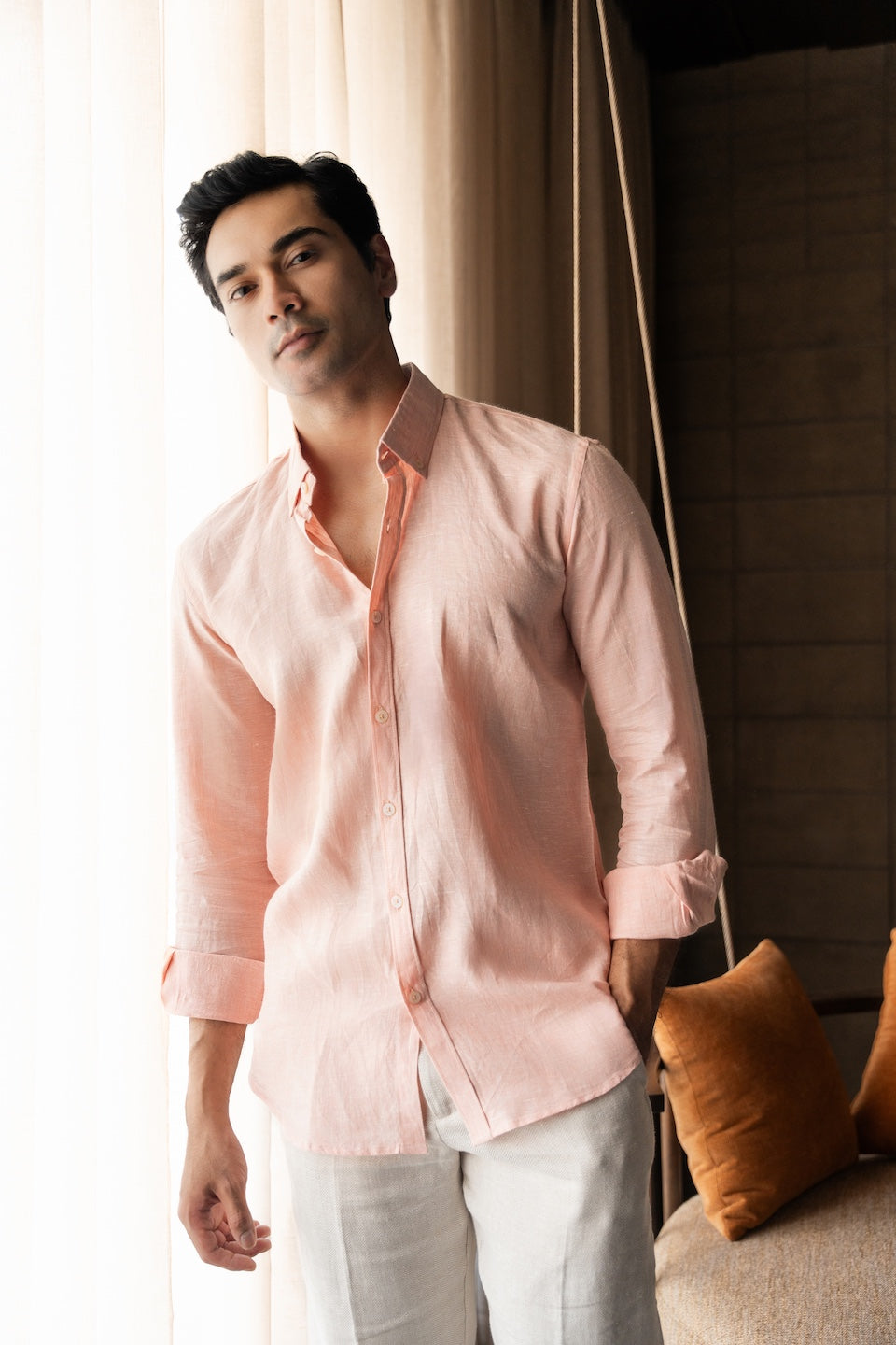 100% Linen Soft Touch Frosty Peach