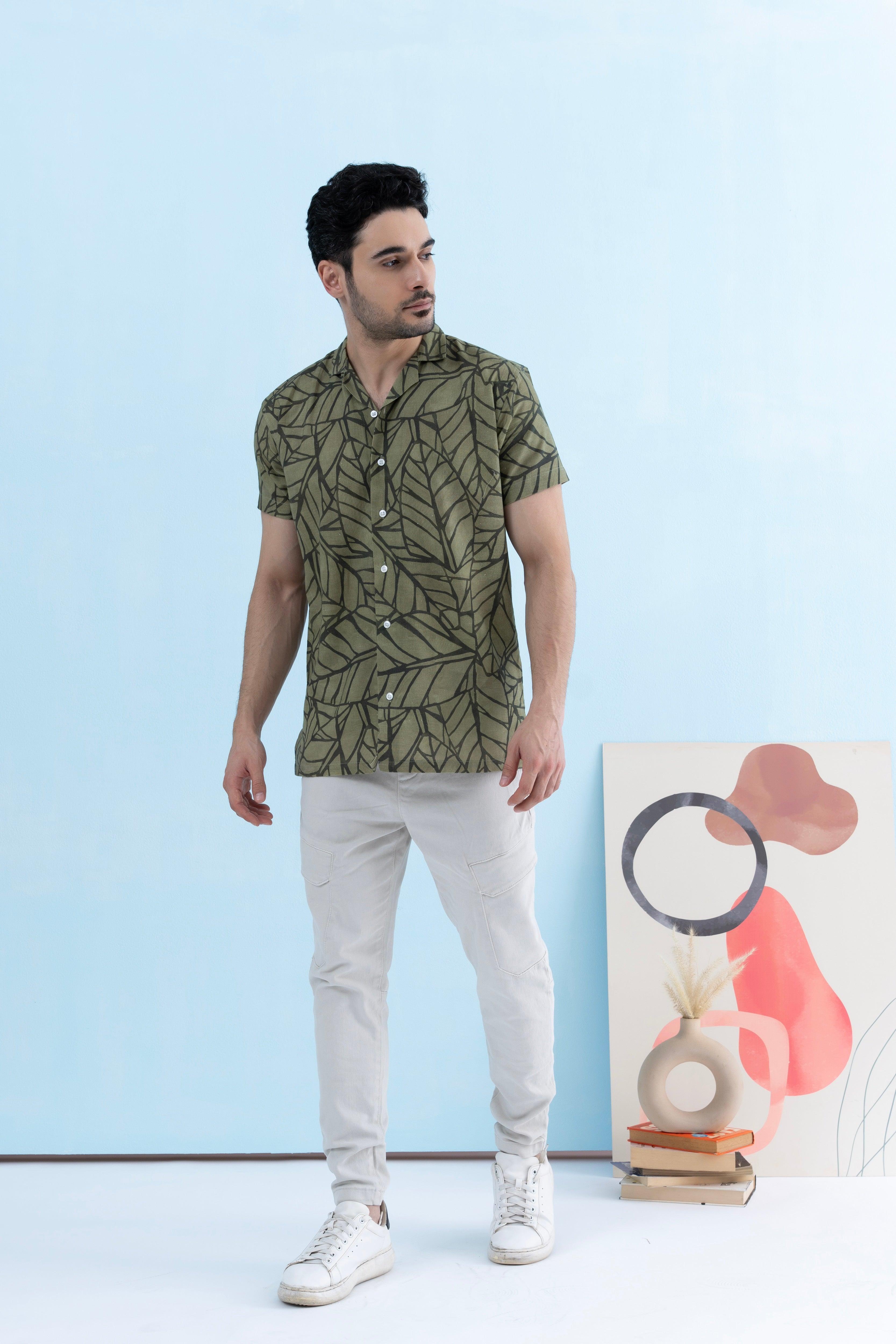 Coastline Hemp Cuban Shirt in Forest Green