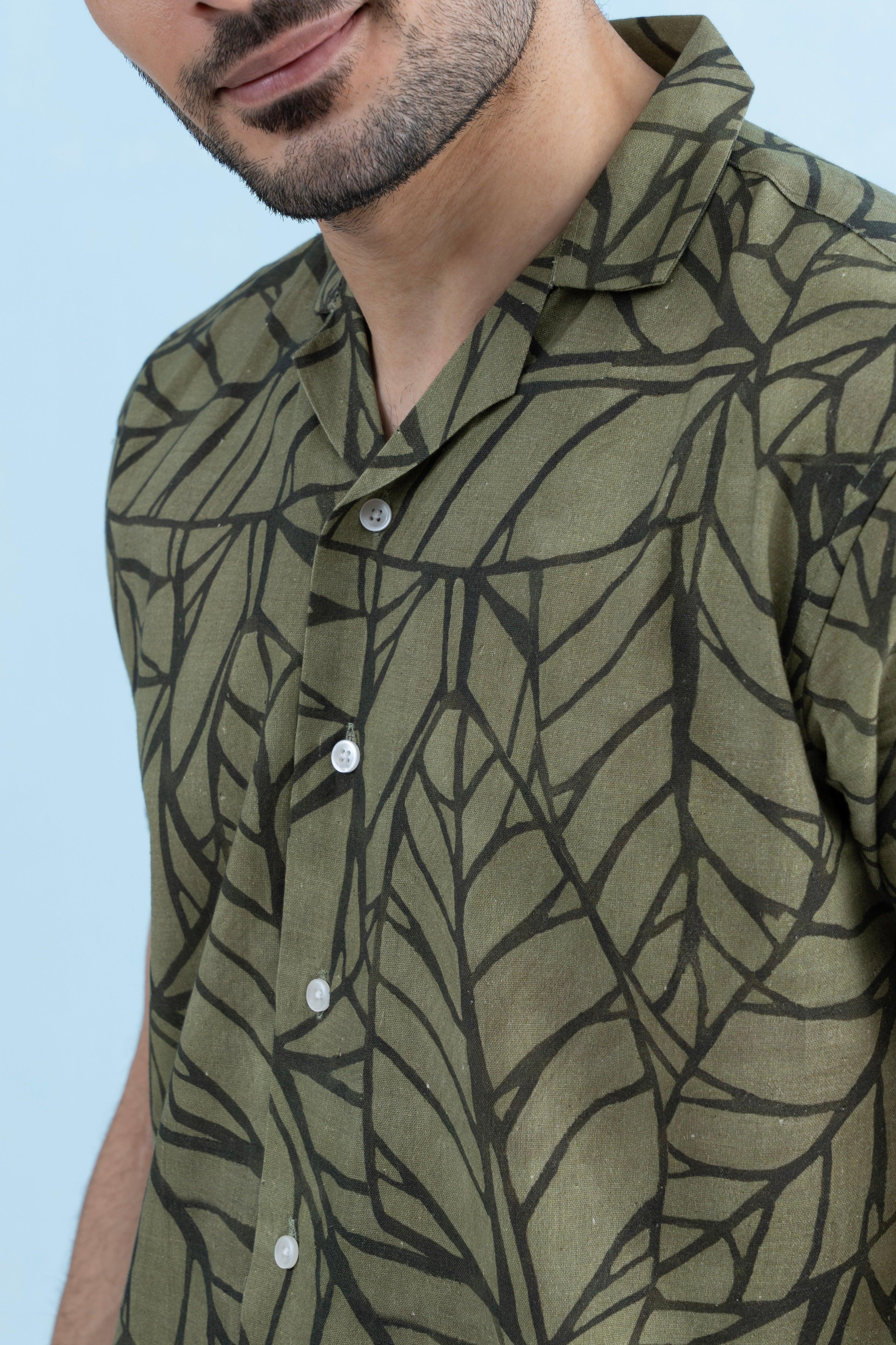 Coastline Hemp Cuban Shirt in Forest Green