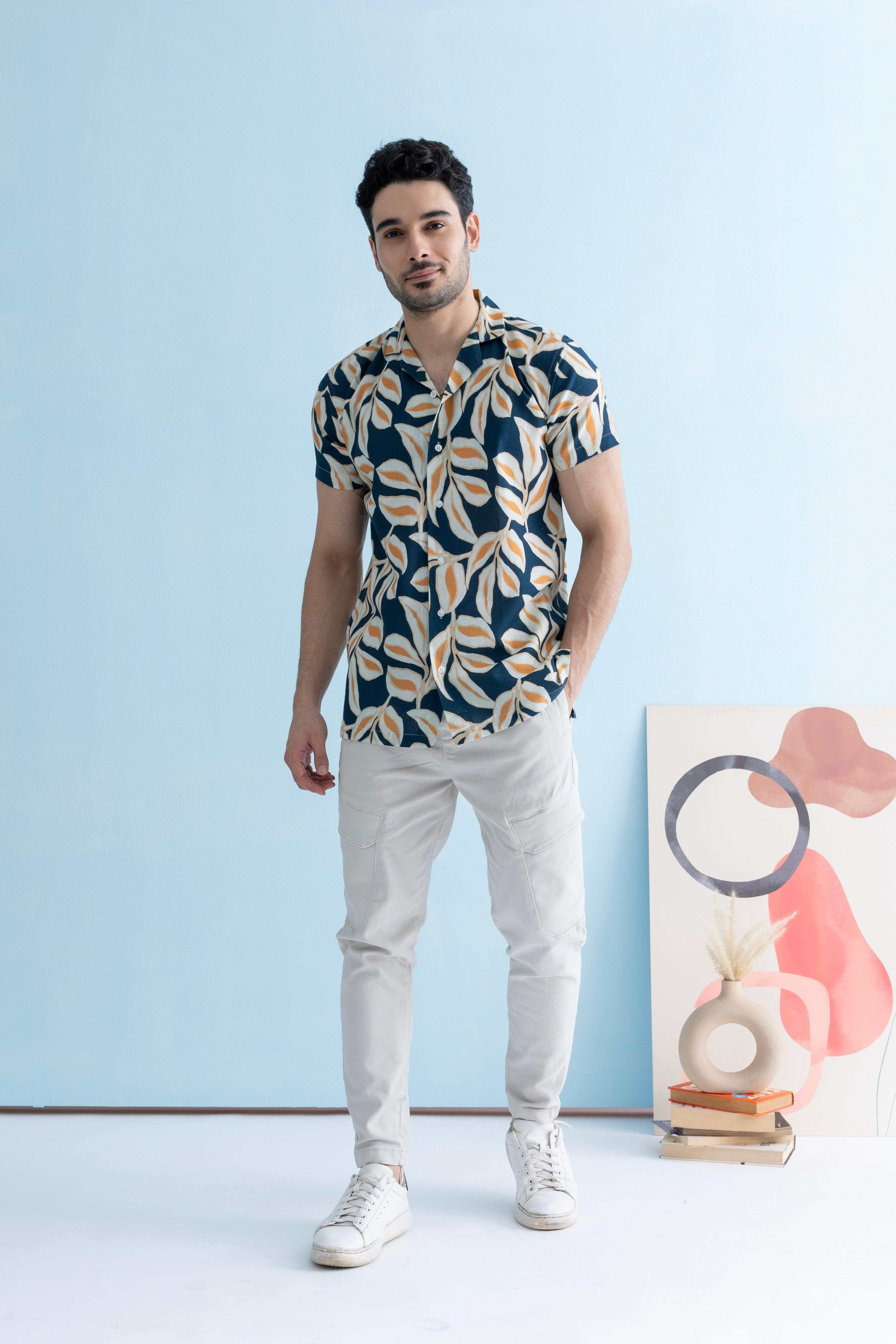 Coastline Hemp Cuban Shirt in Sunset Navy