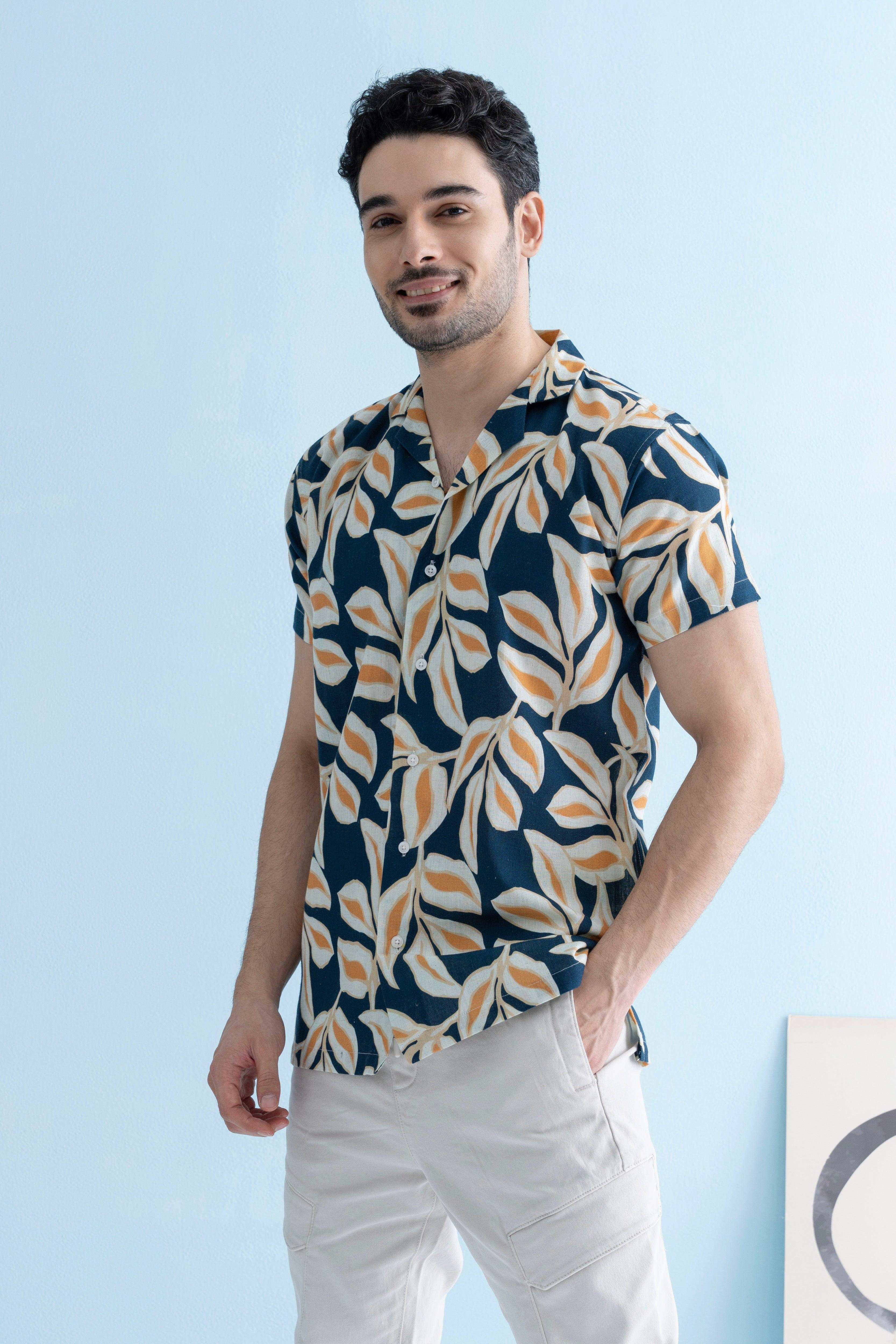 Coastline Hemp Cuban Shirt in Sunset Navy