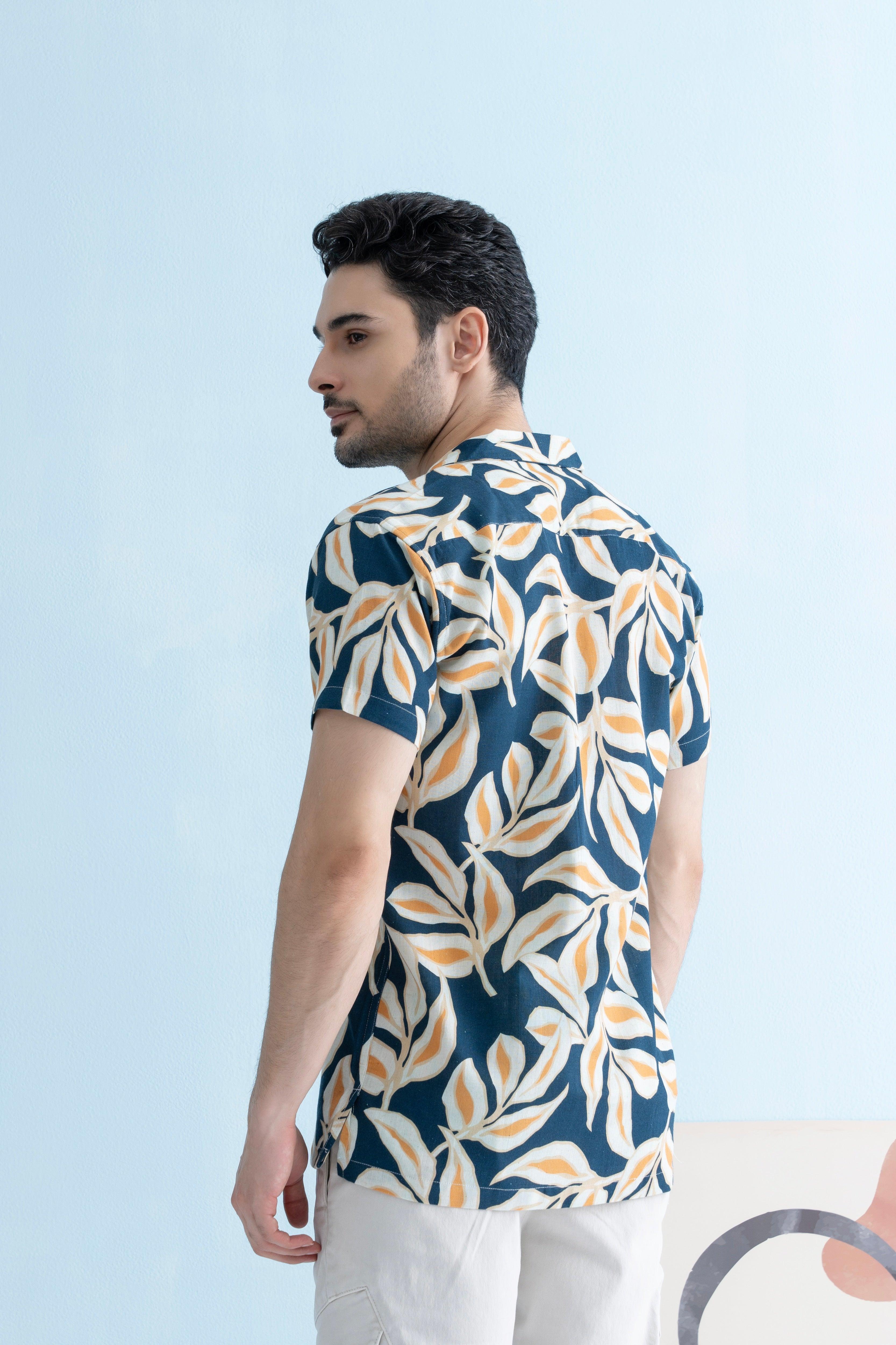 Coastline Hemp Cuban Shirt in Sunset Navy