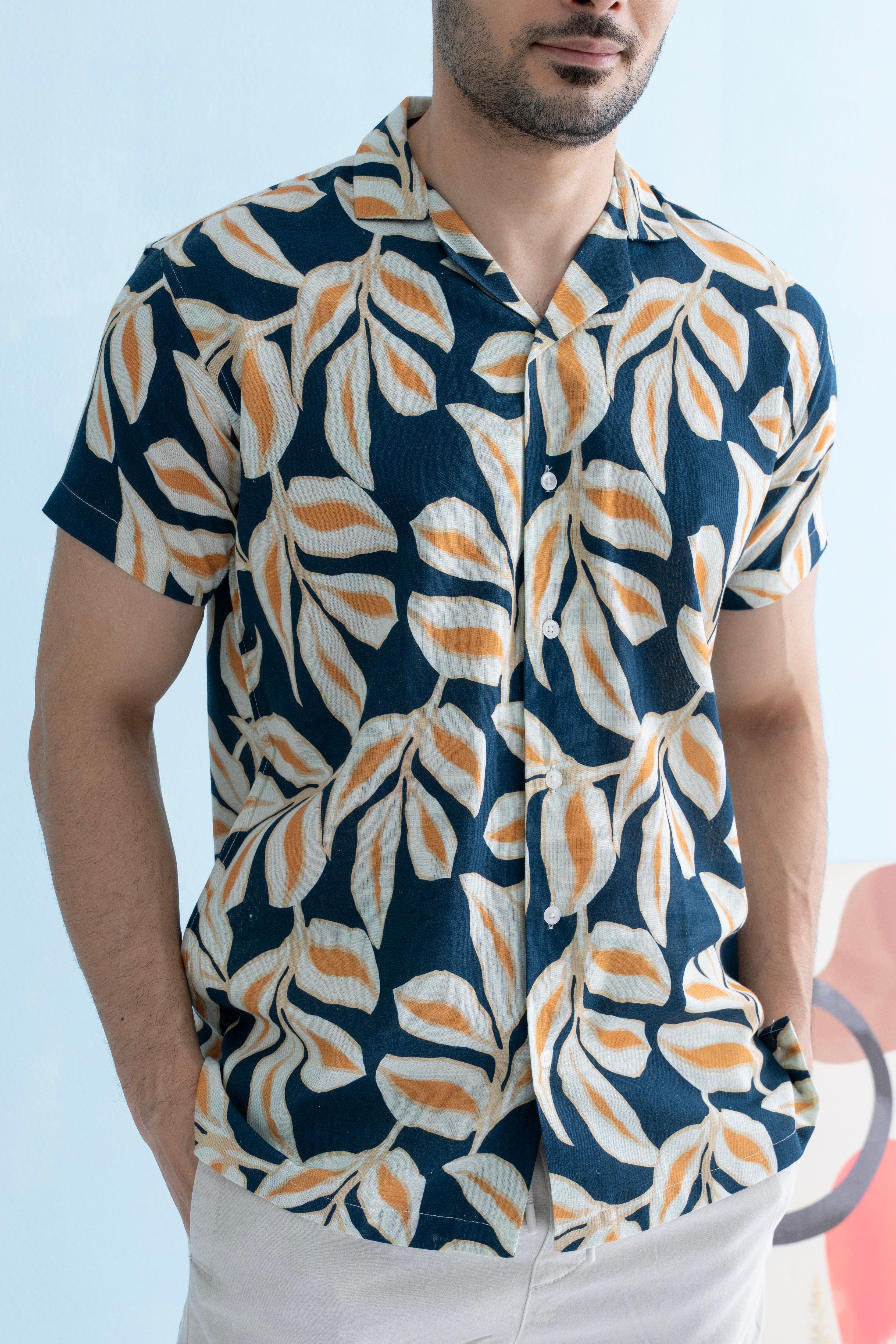 Coastline Hemp Cuban Shirt in Sunset Navy