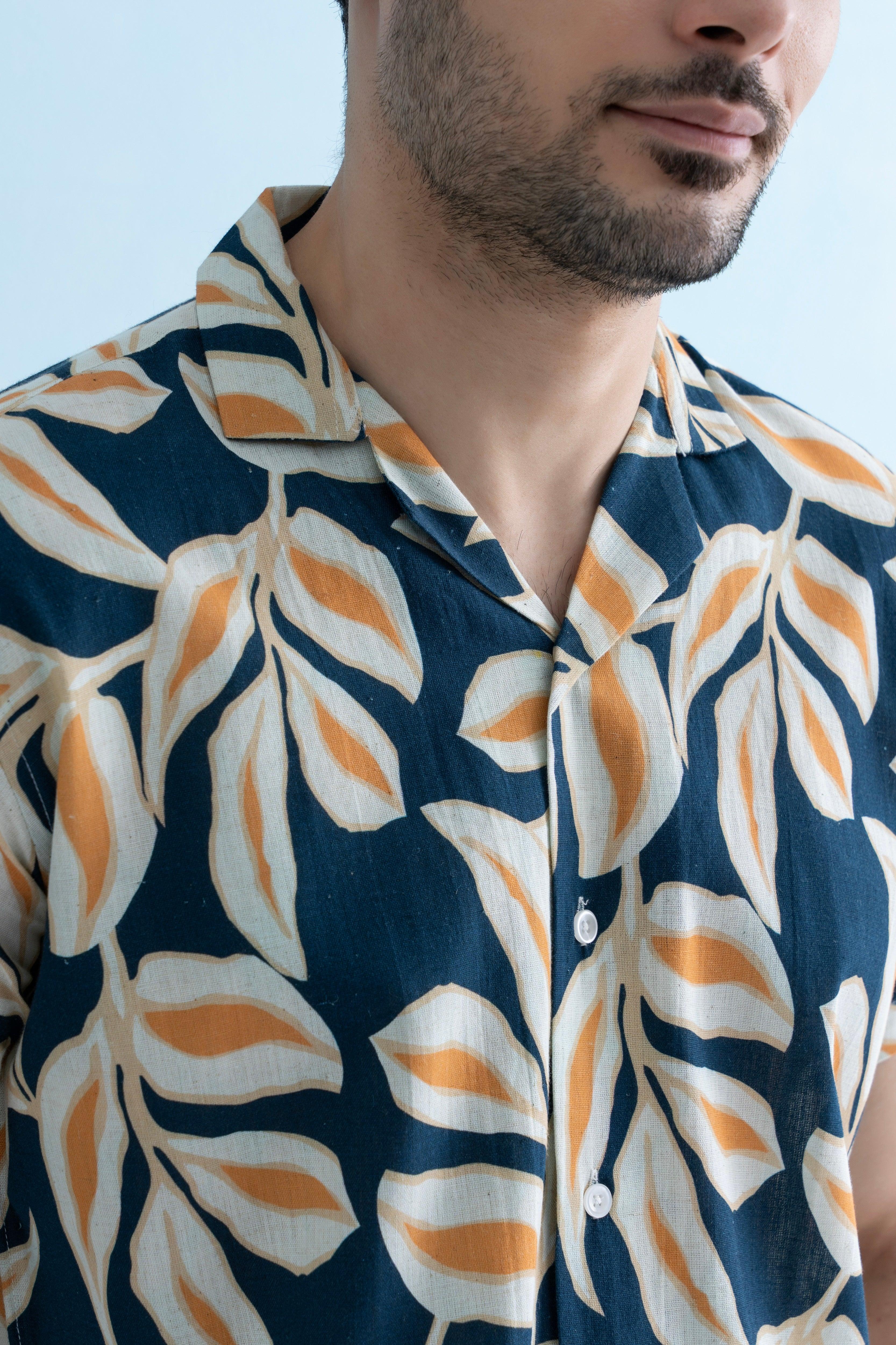 Coastline Hemp Cuban Shirt in Sunset Navy