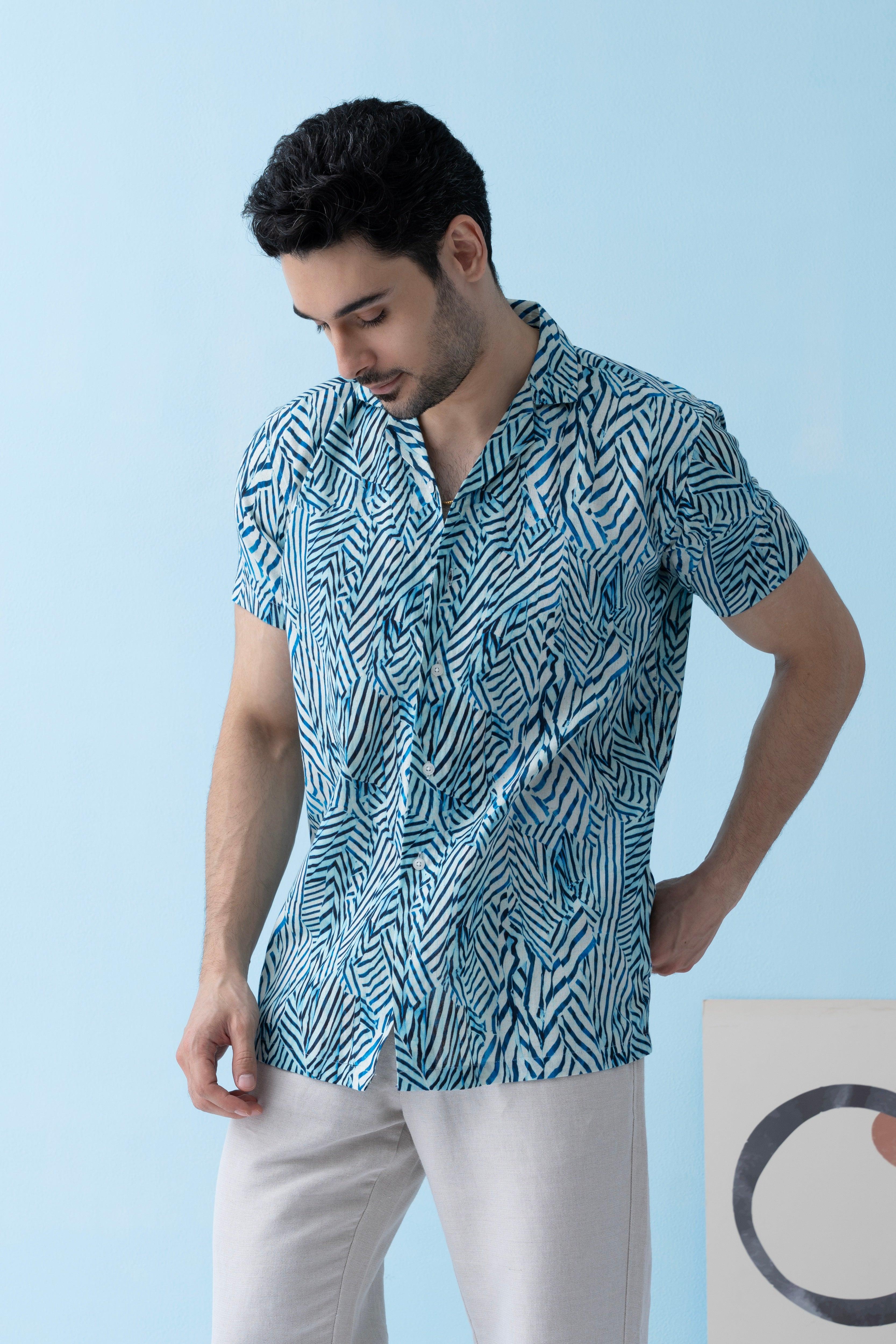 Coastline Hemp Cuban Shirt in Blue Wave