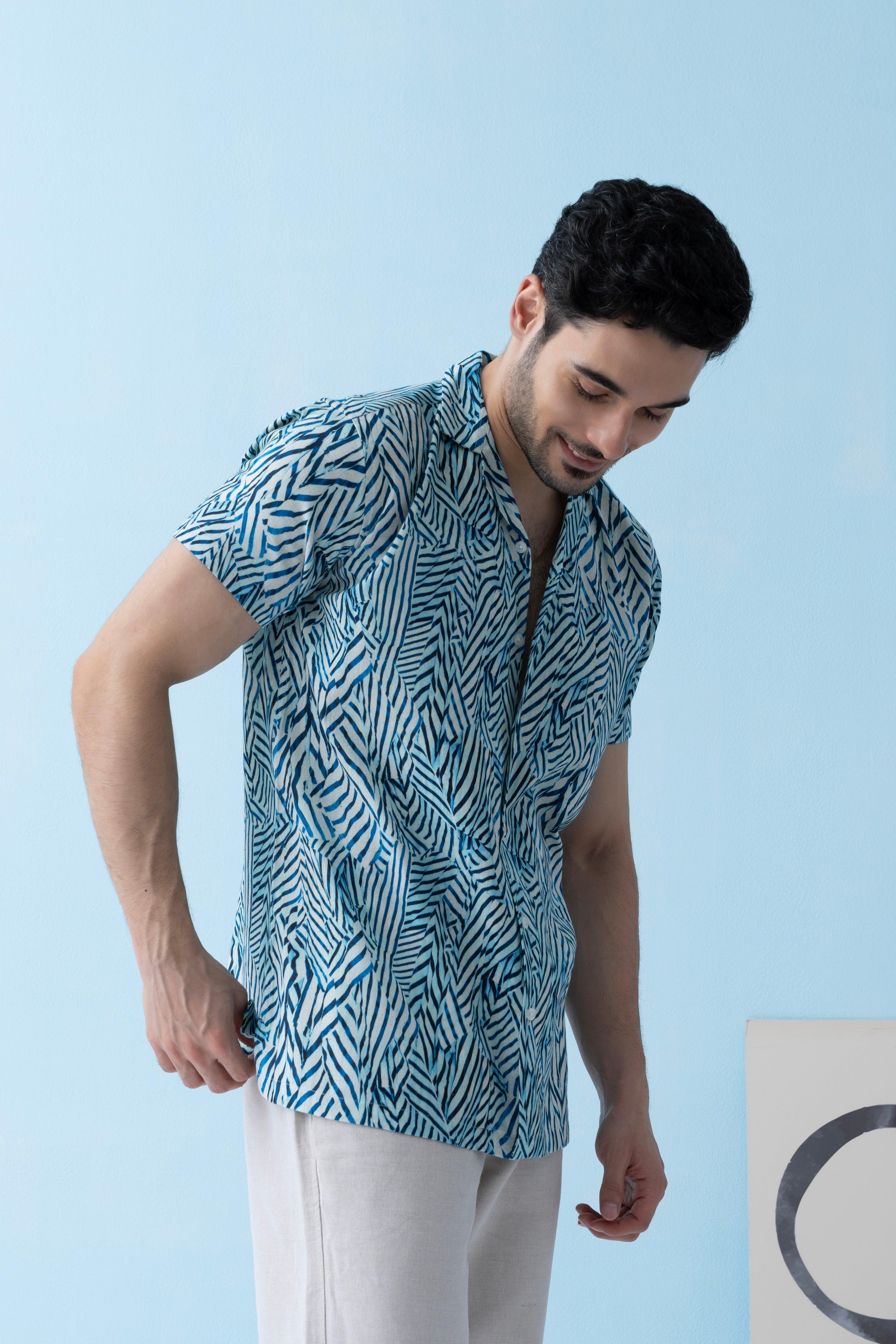 Coastline Hemp Cuban Shirt in Blue Wave