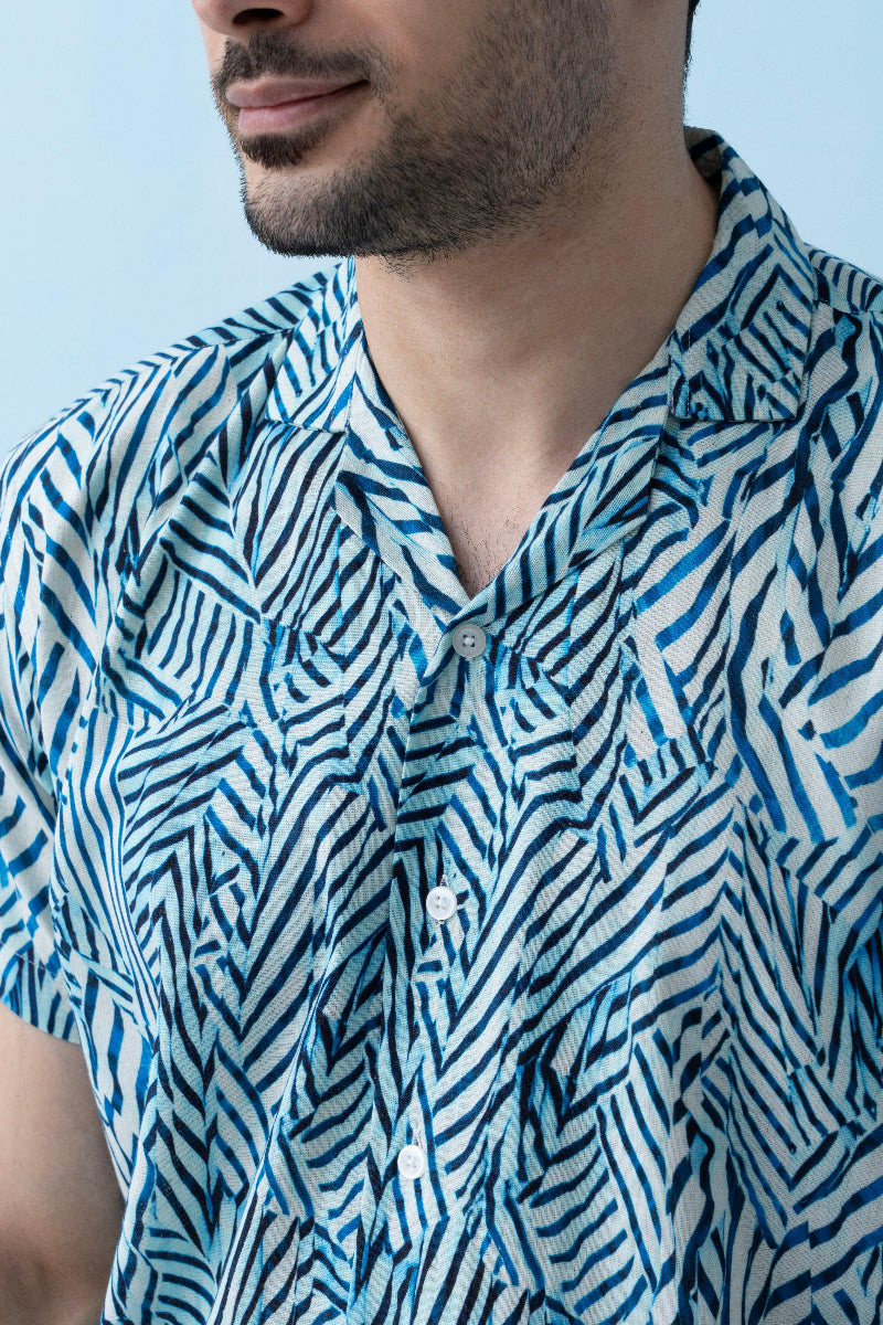 Coastline Hemp Cuban Shirt in Blue Wave