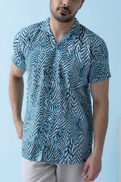 Coastline Hemp Cuban Shirt in Blue Wave