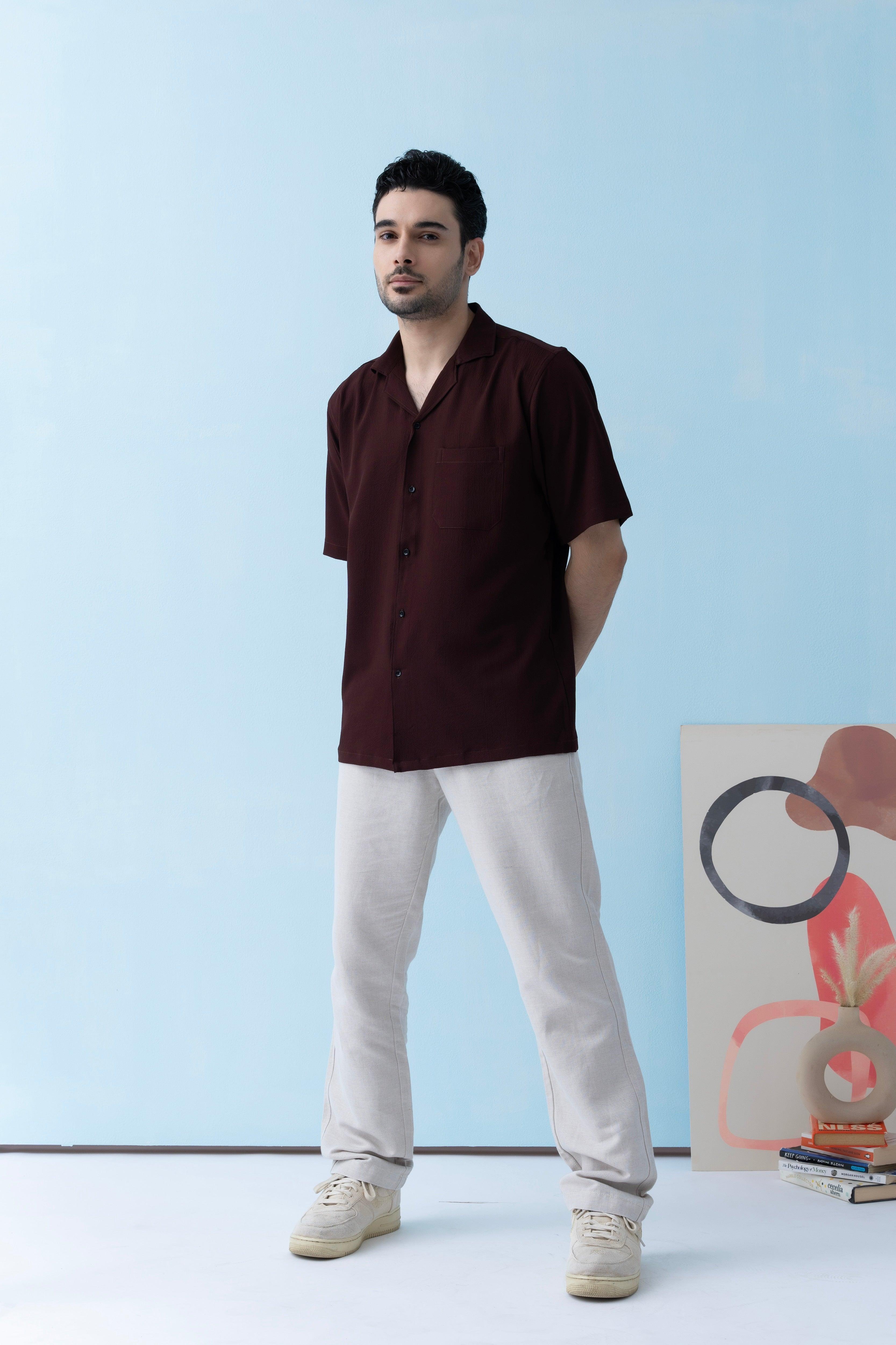 Ripple Cuban Collar Forest brown Shirt