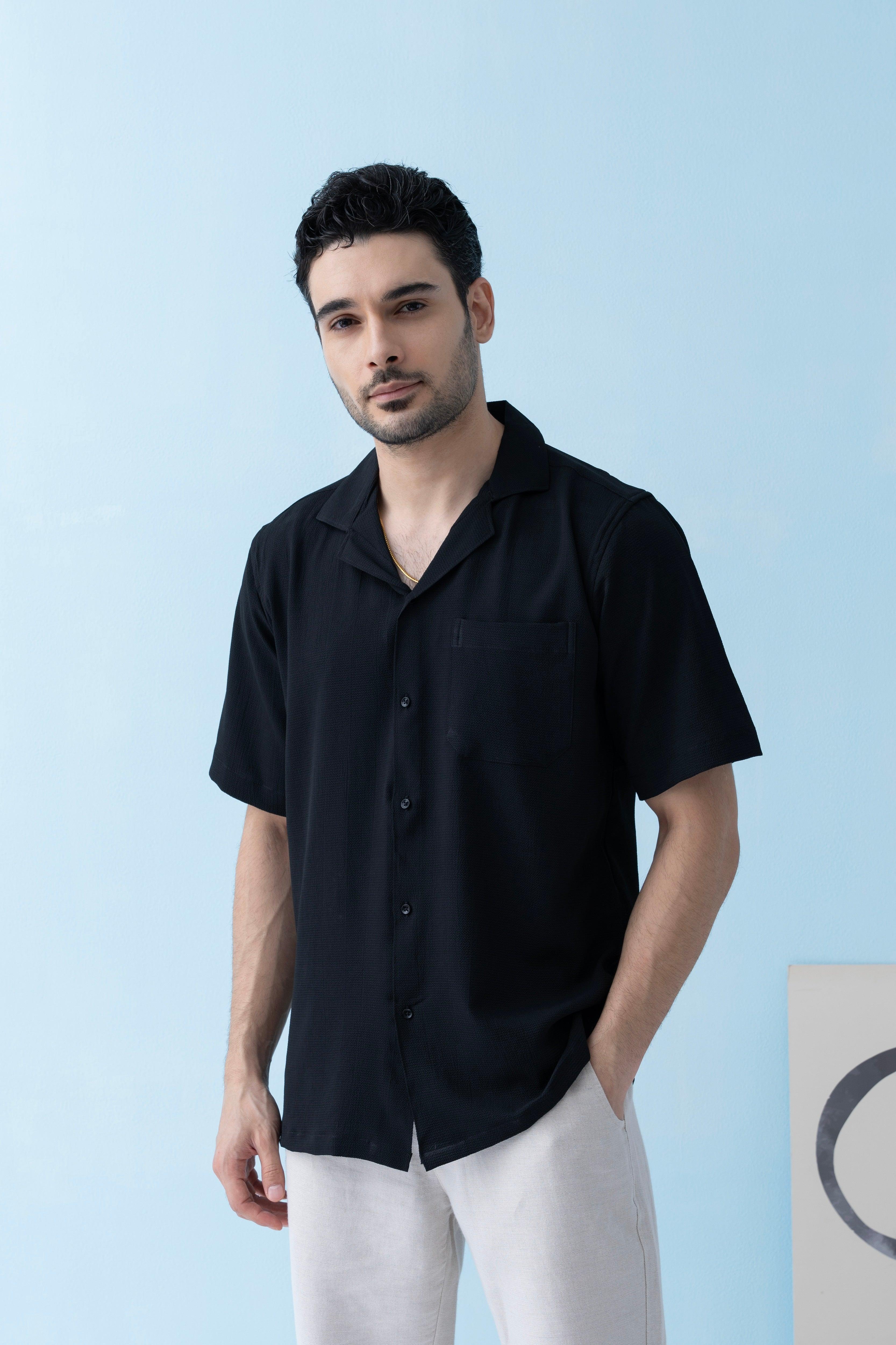 Ripple Cuban Collar Jet black Shirt