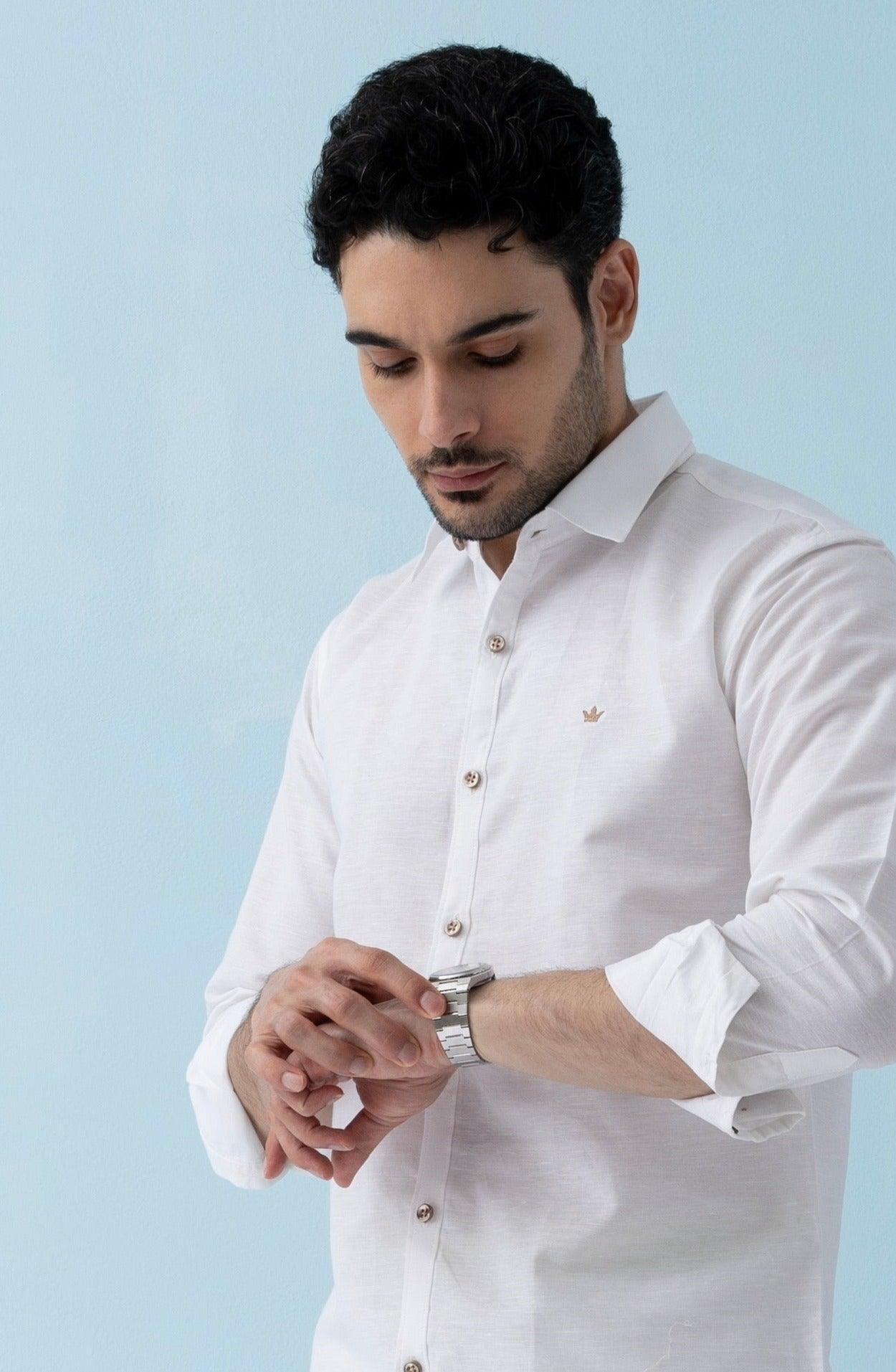 Conquest White Linen Blend Shirt