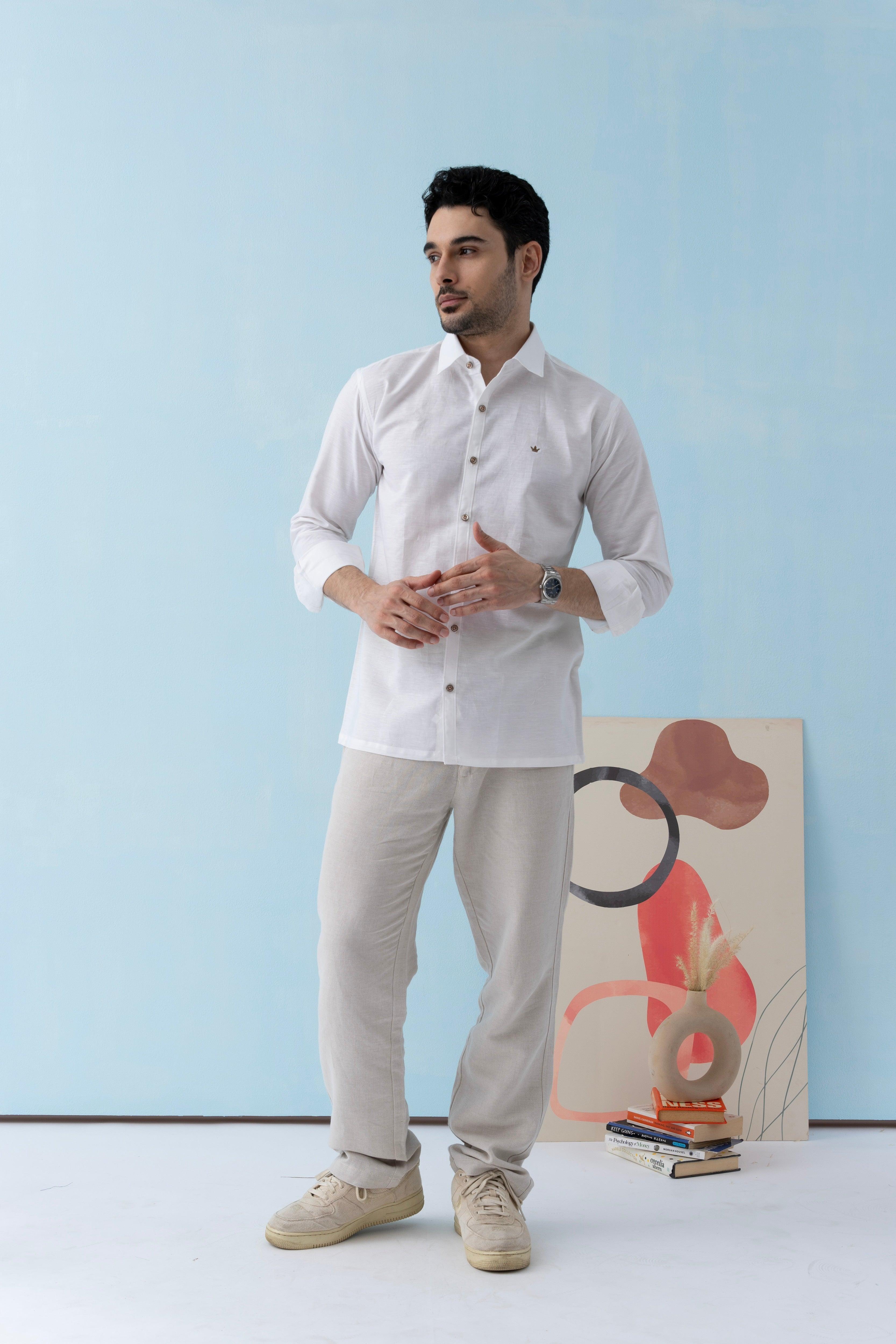 Conquest White Linen Blend Shirt