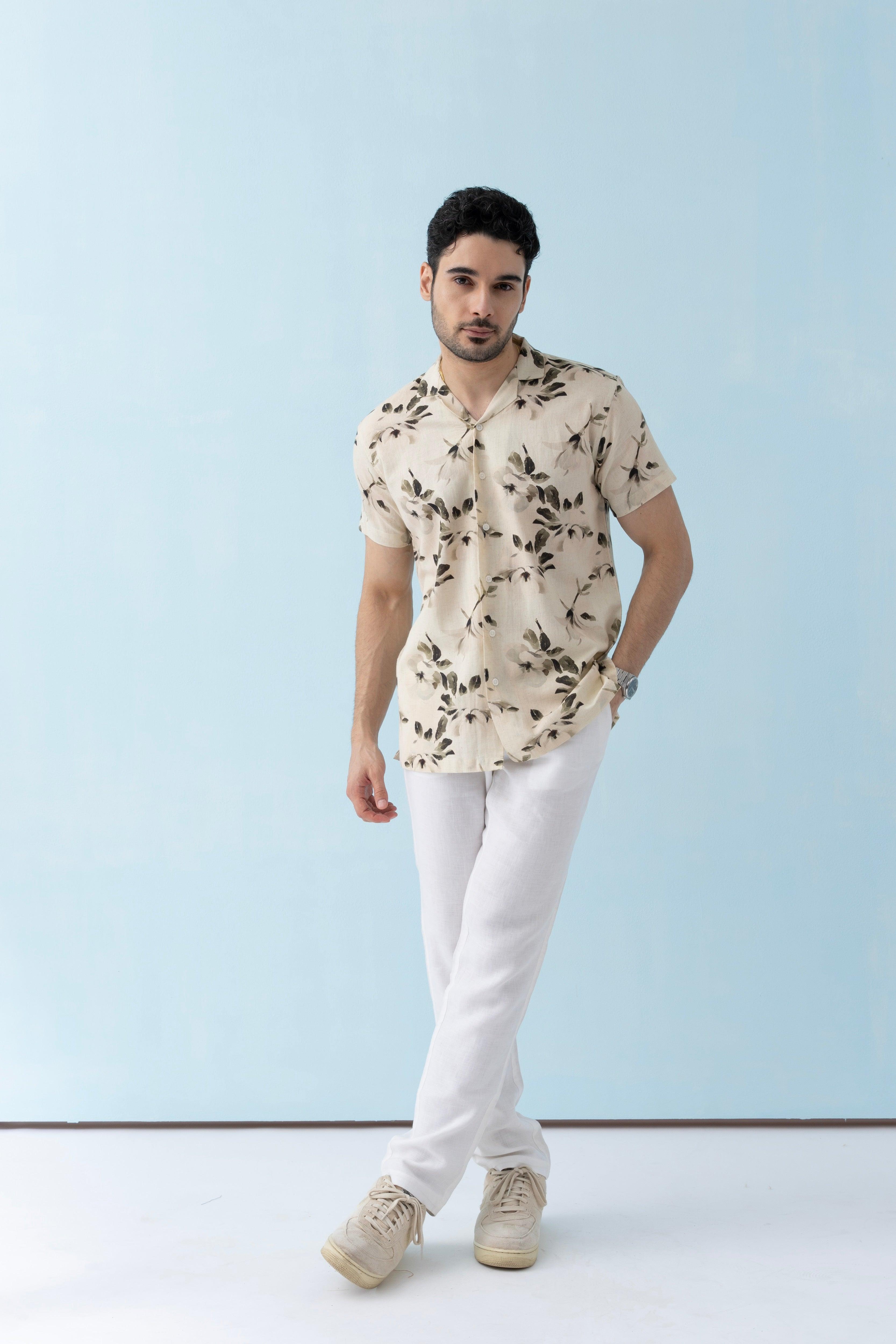 Coastline Hemp Cuban Shirt in Ivory Blossom