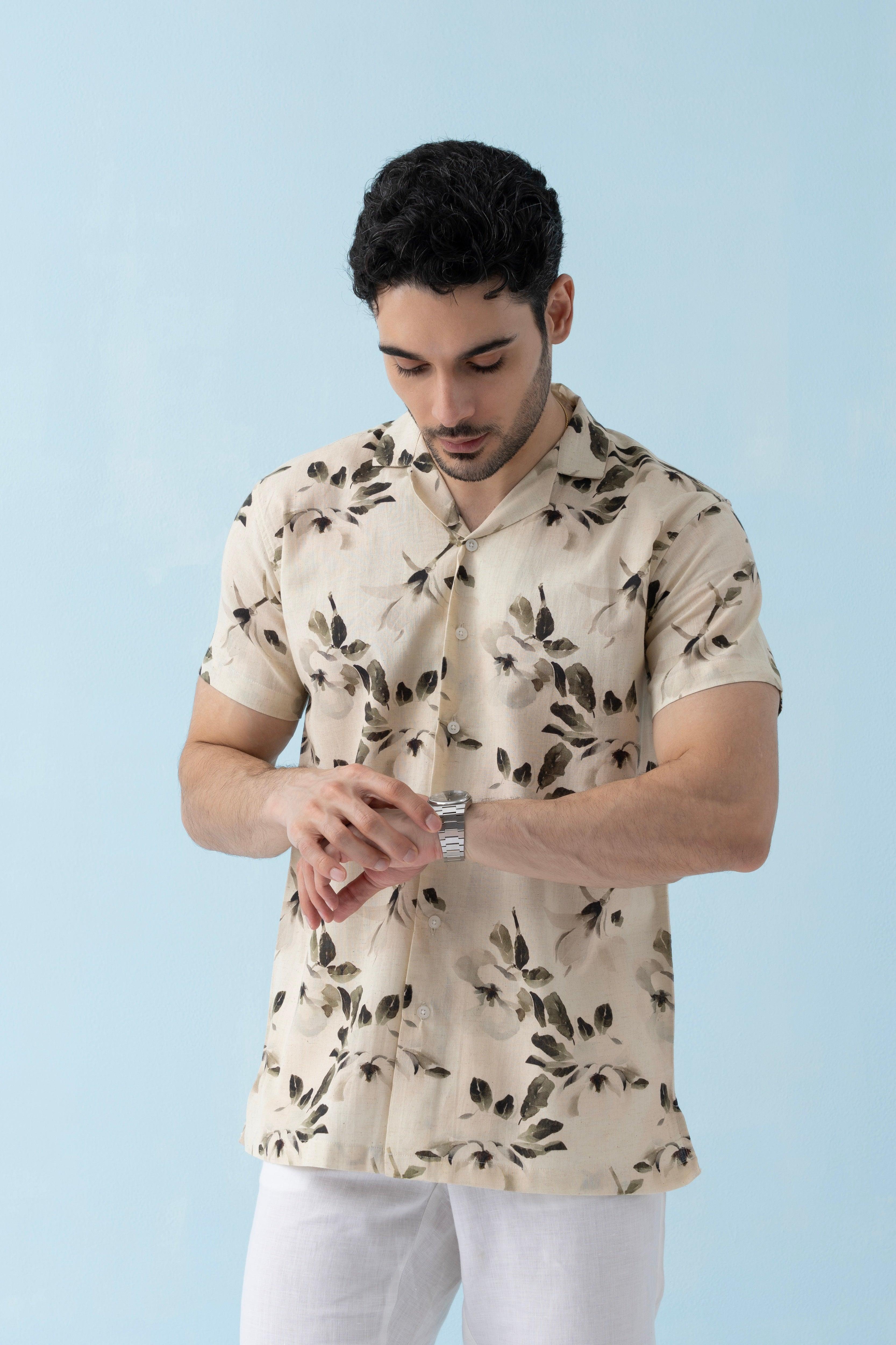 Coastline Hemp Cuban Shirt in Ivory Blossom