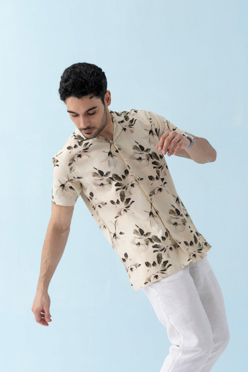 Coastline Hemp Cuban Shirt in Ivory Blossom