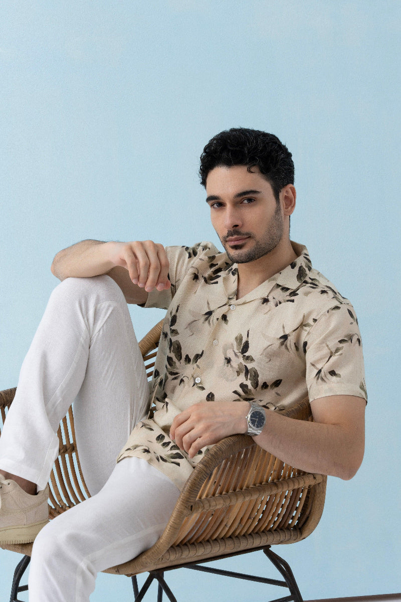 Coastline Hemp Cuban Shirt in Ivory Blossom