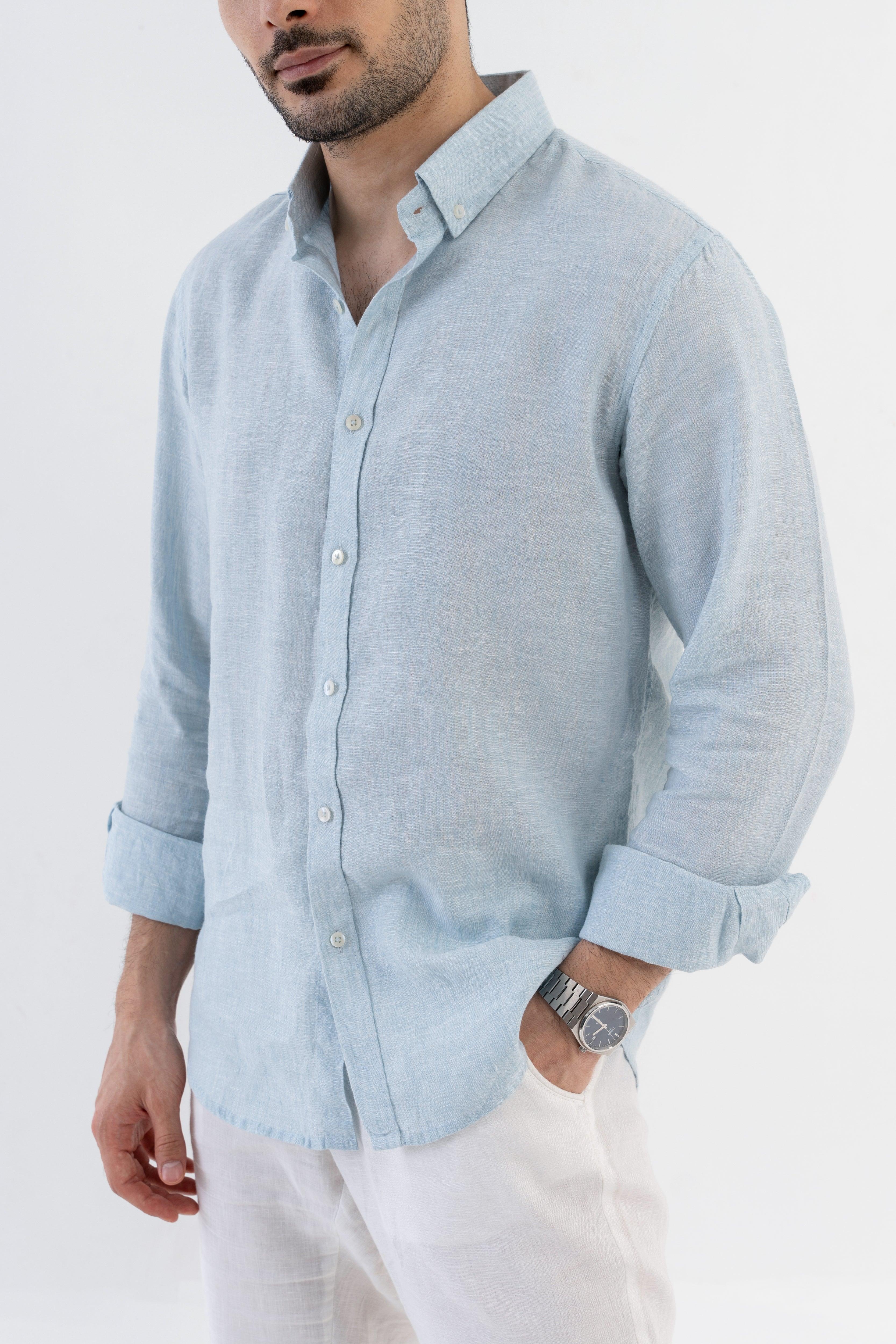 100% Linen Soft Touch Frosty Blue Shirt