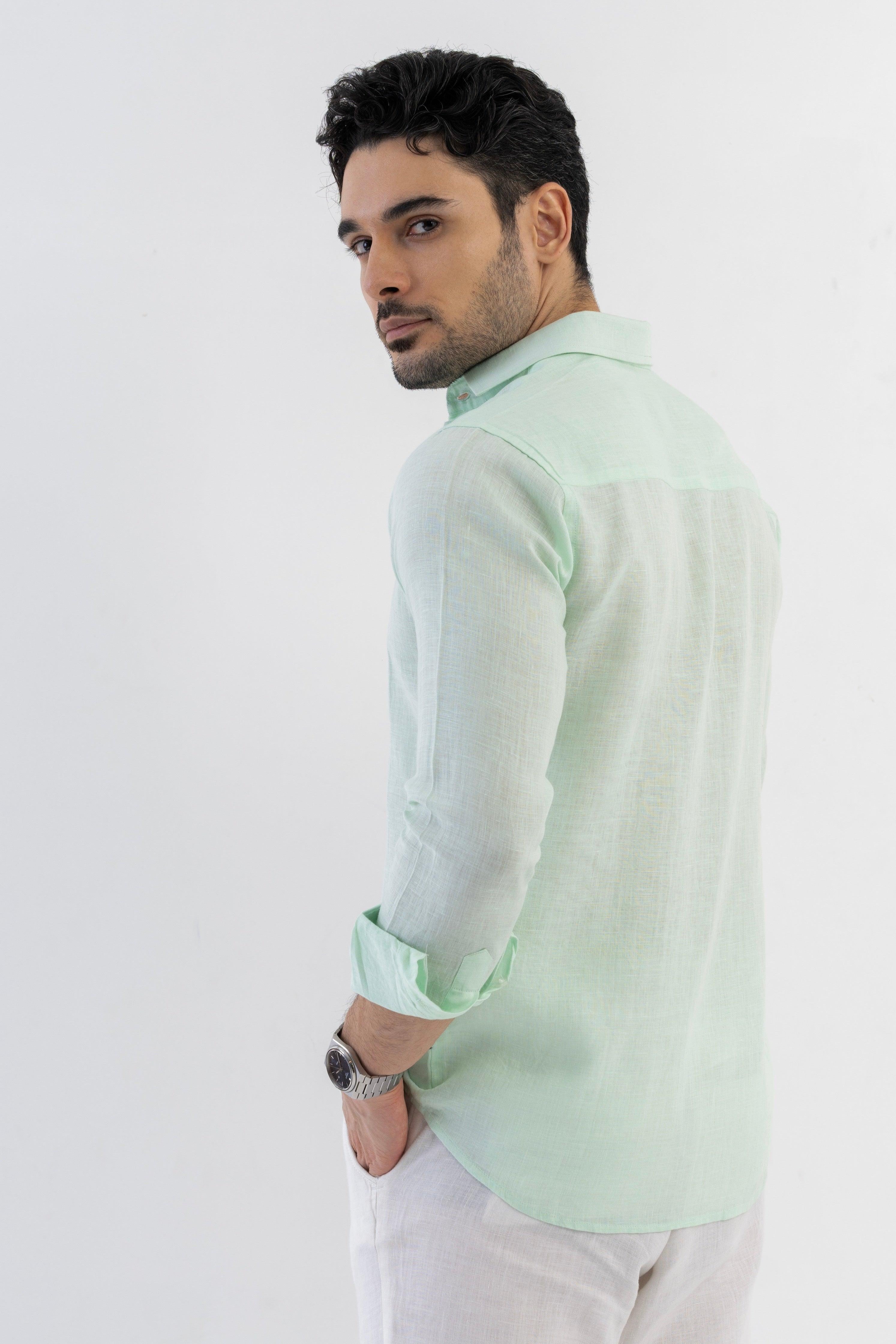 100% Linen Soft Touch Relaxed Fit Shirt in Cool Mint