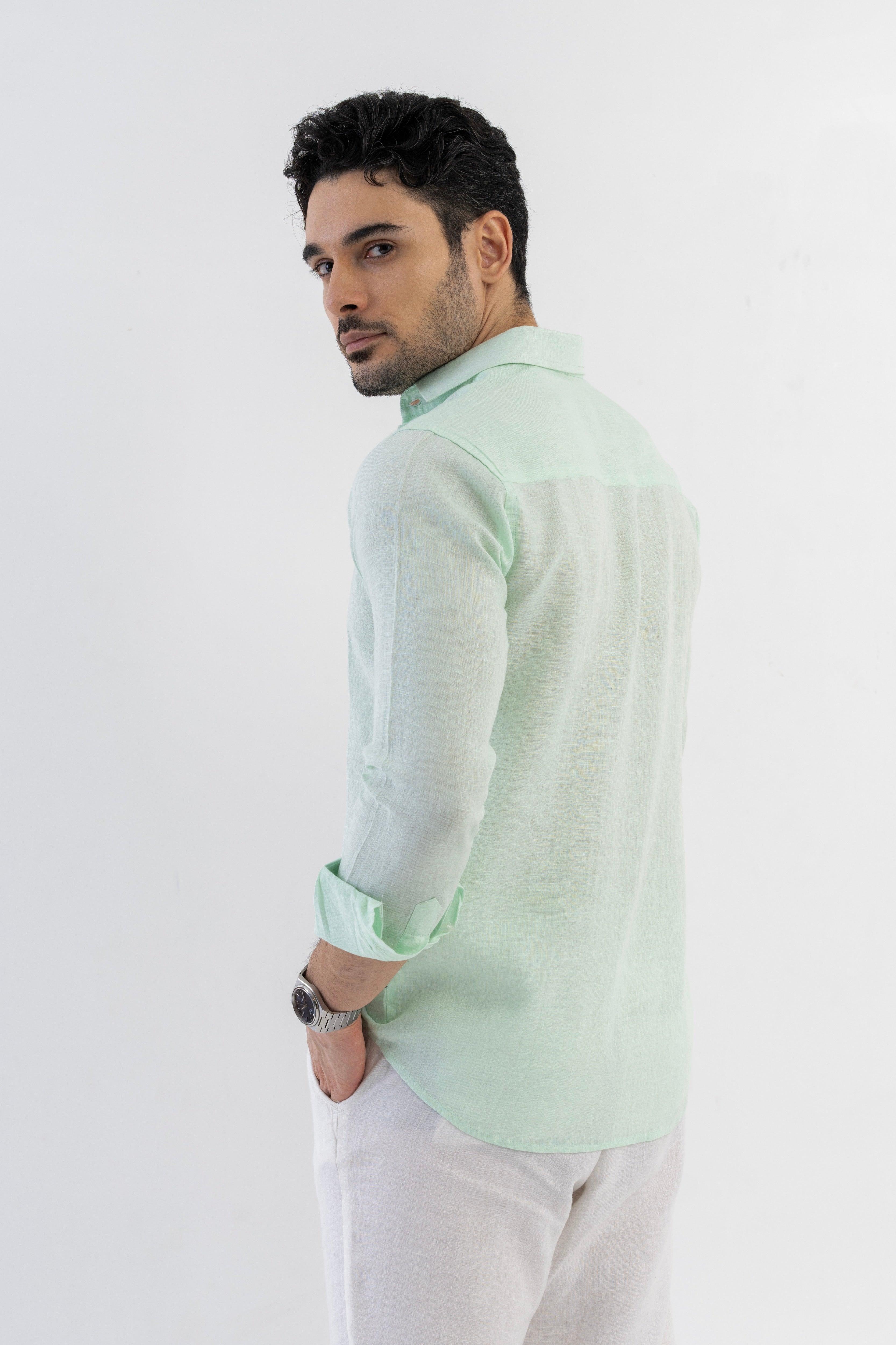 100% Linen Soft Touch Relaxed Fit Shirt in Cool Mint