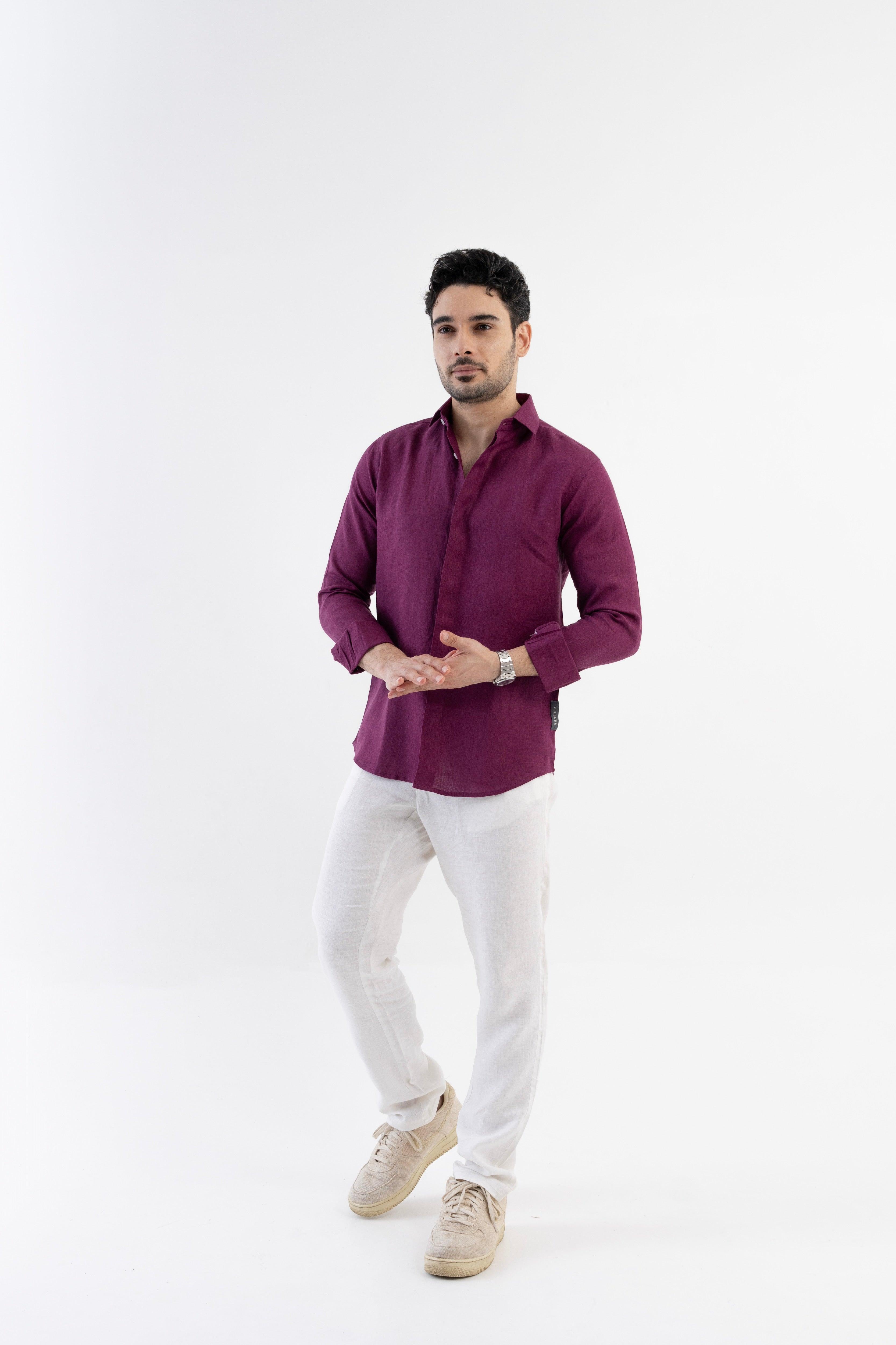 100% Linen Soft Touch Relaxed Fit Shirt in Mulberry Mist