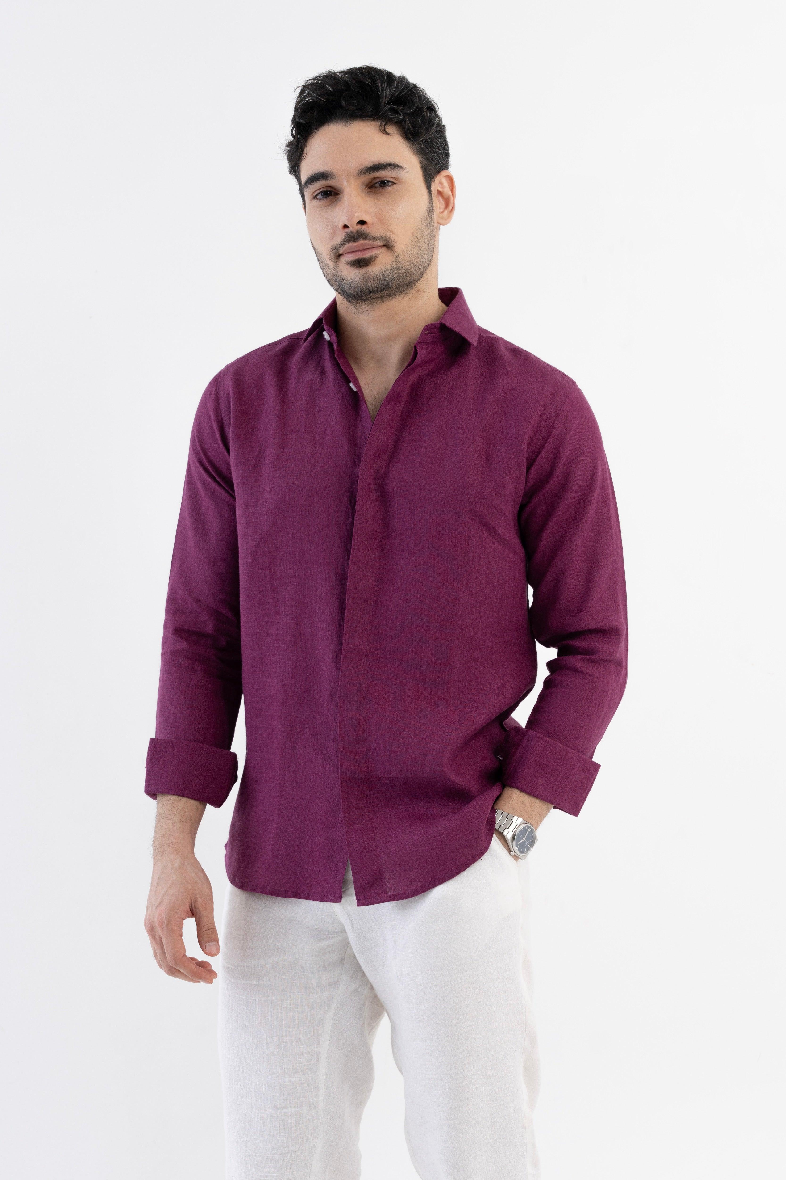 100% Linen Soft Touch Relaxed Fit Shirt in Mulberry Mist