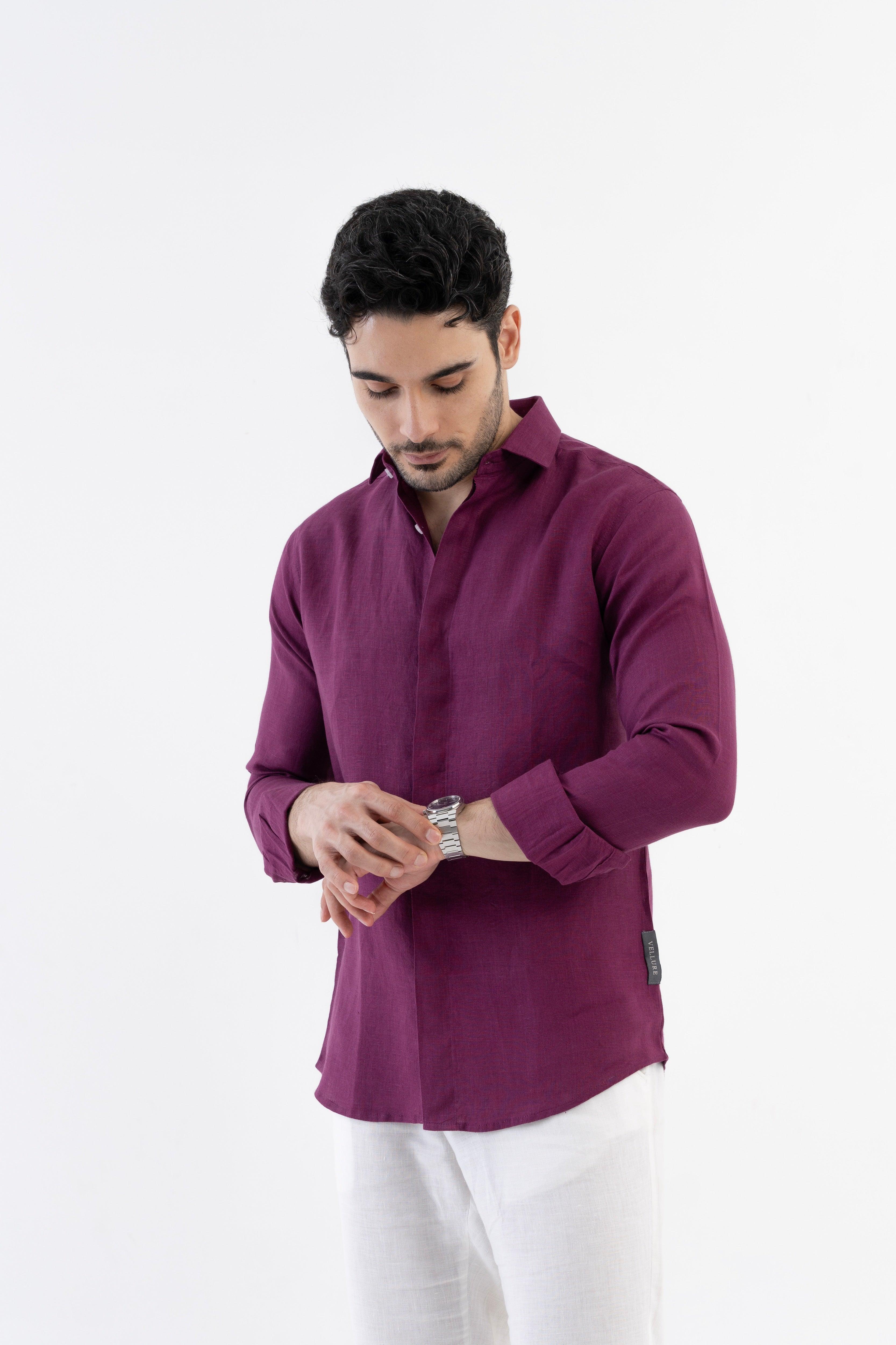 100% Linen Soft Touch Relaxed Fit Shirt in Mulberry Mist