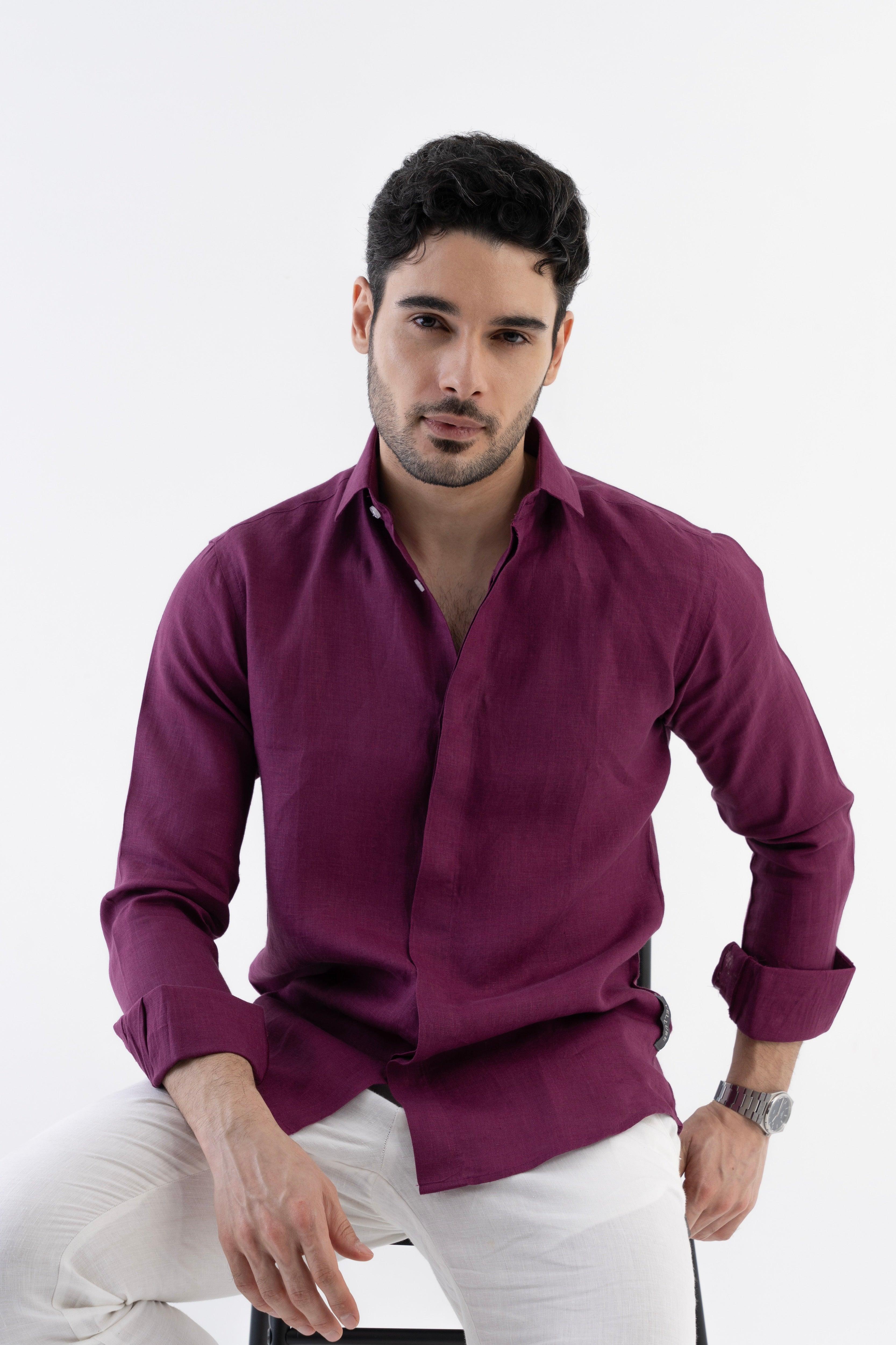 100% Linen Soft Touch Relaxed Fit Shirt in Mulberry Mist