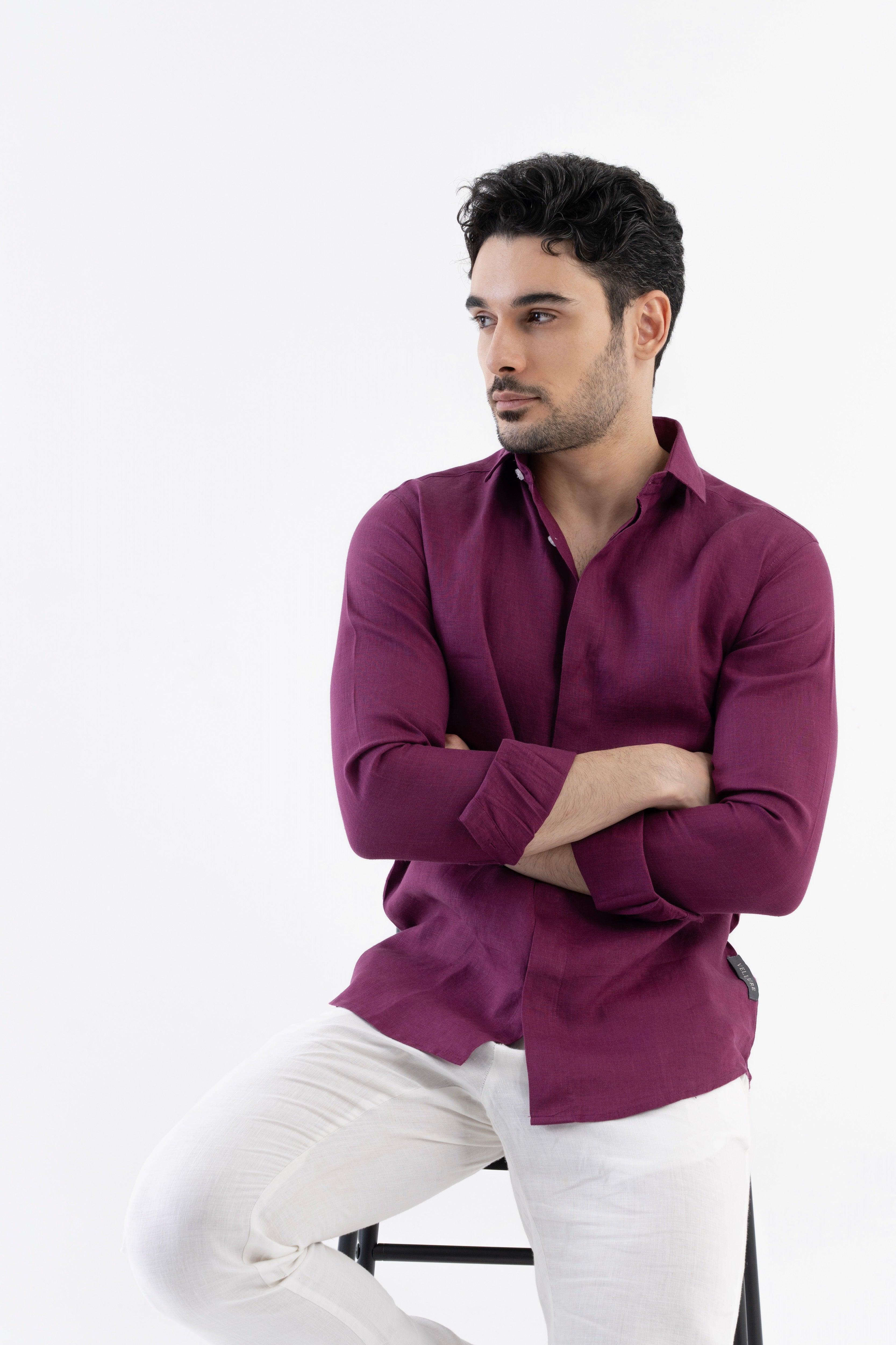 100% Linen Soft Touch Relaxed Fit Shirt in Mulberry Mist