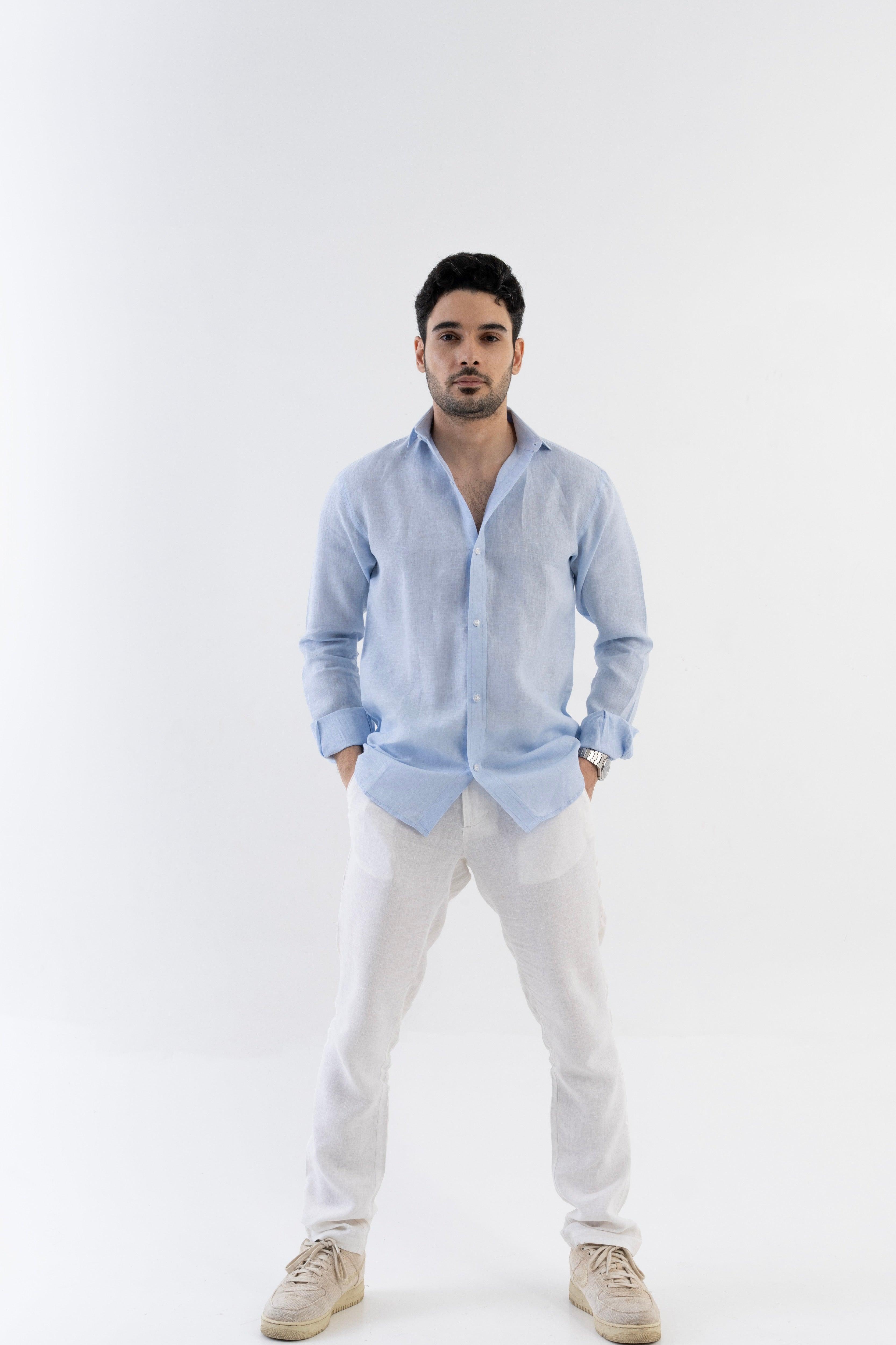 100% Linen Soft Touch Sky Blue Shirt