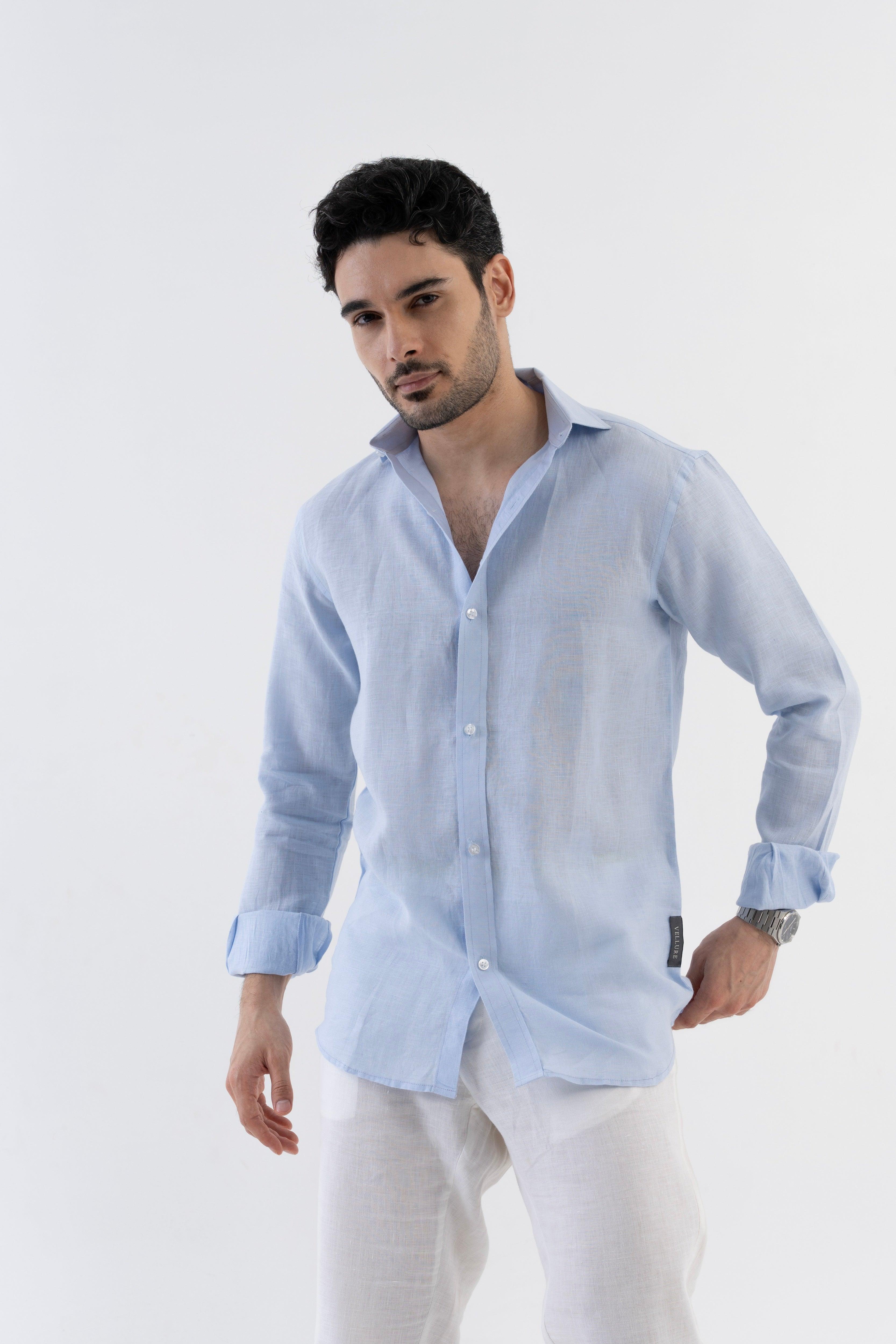 100% Linen Soft Touch Sky Blue Shirt