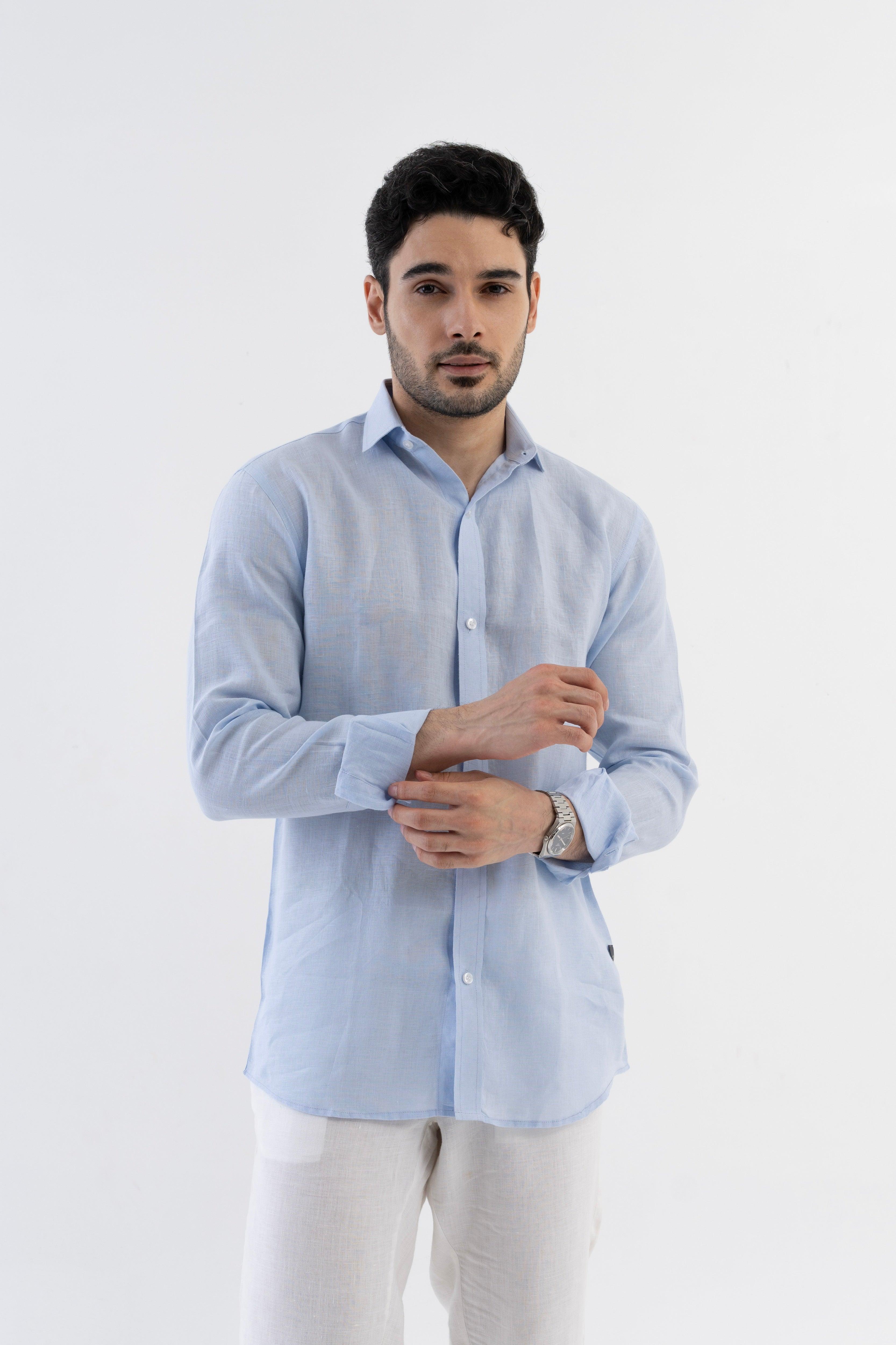 100% Linen Soft Touch Sky Blue Shirt