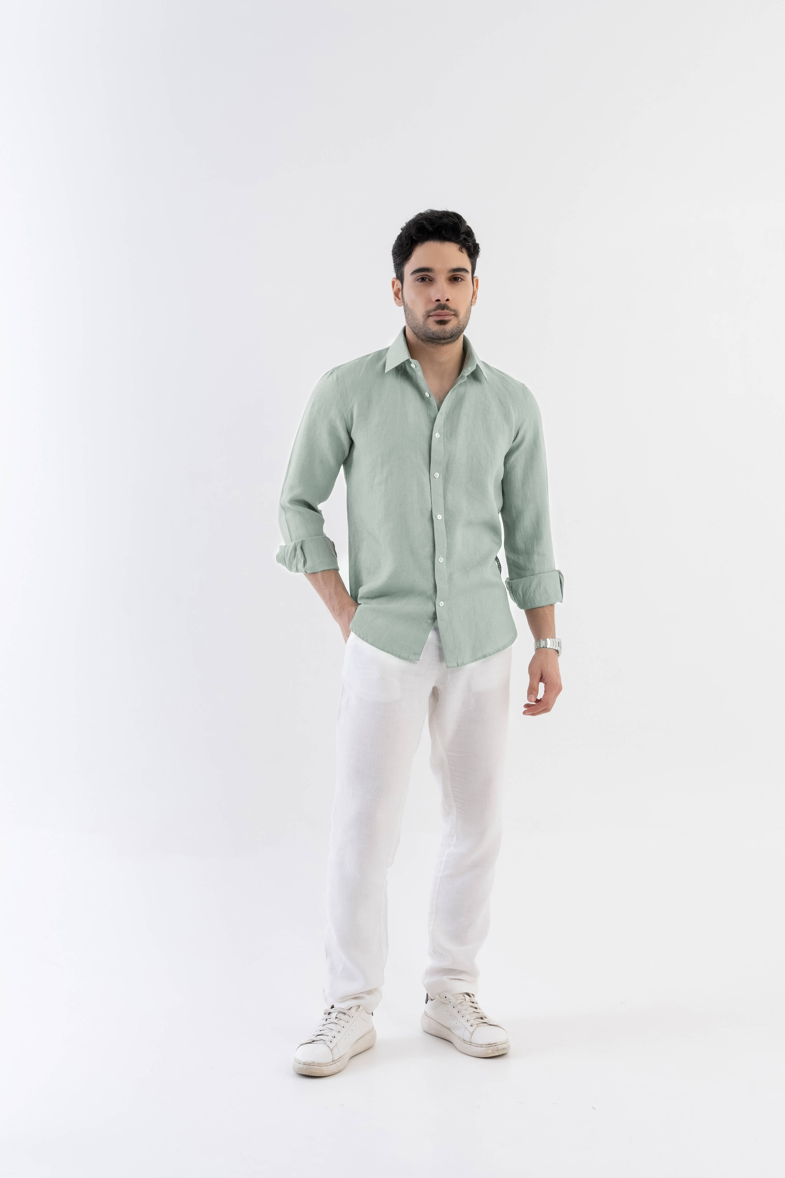 100% Linen Soft Touch Shirt in Lust Sage