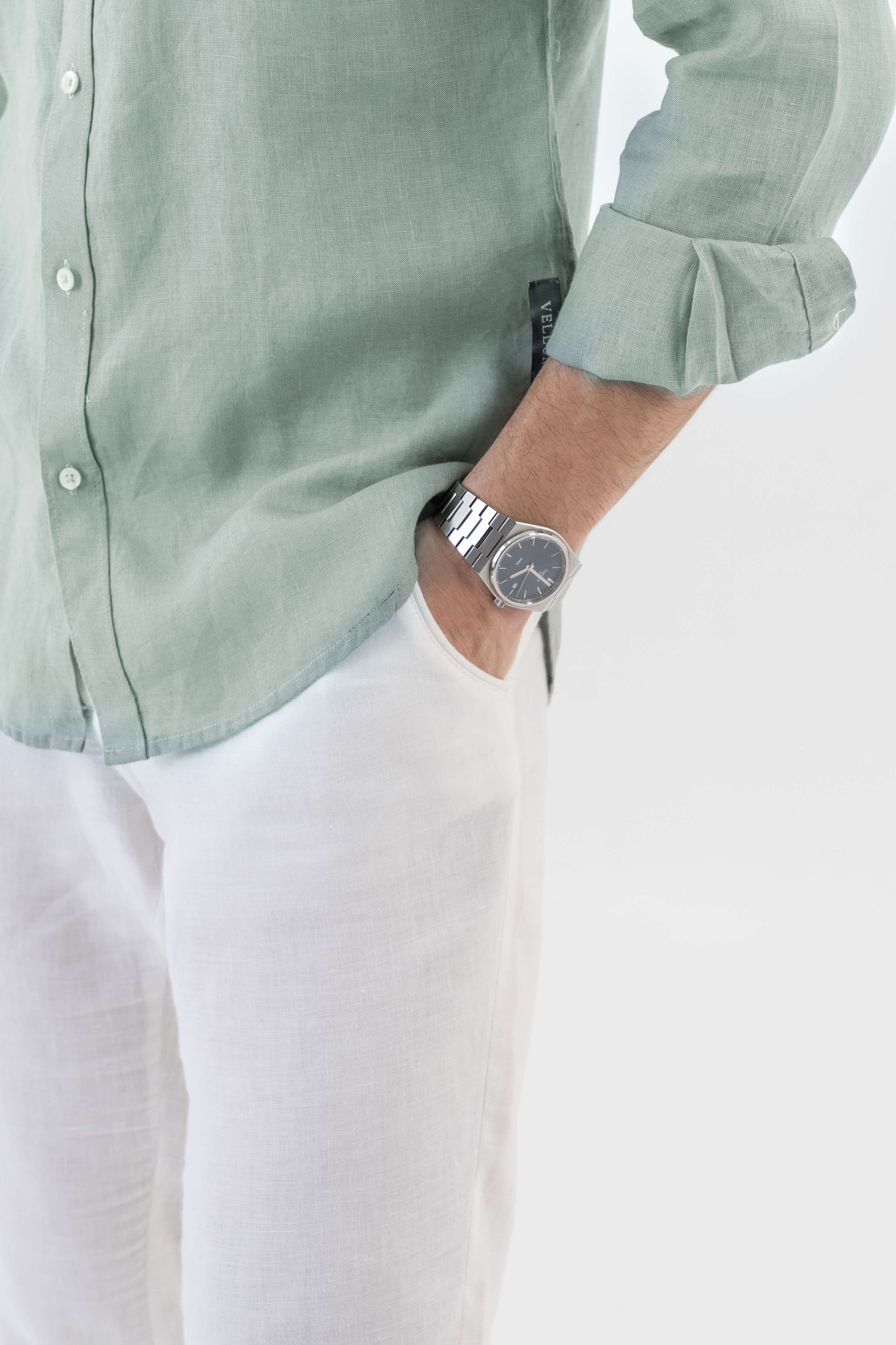 100% Linen Soft Touch Shirt in Lust Sage