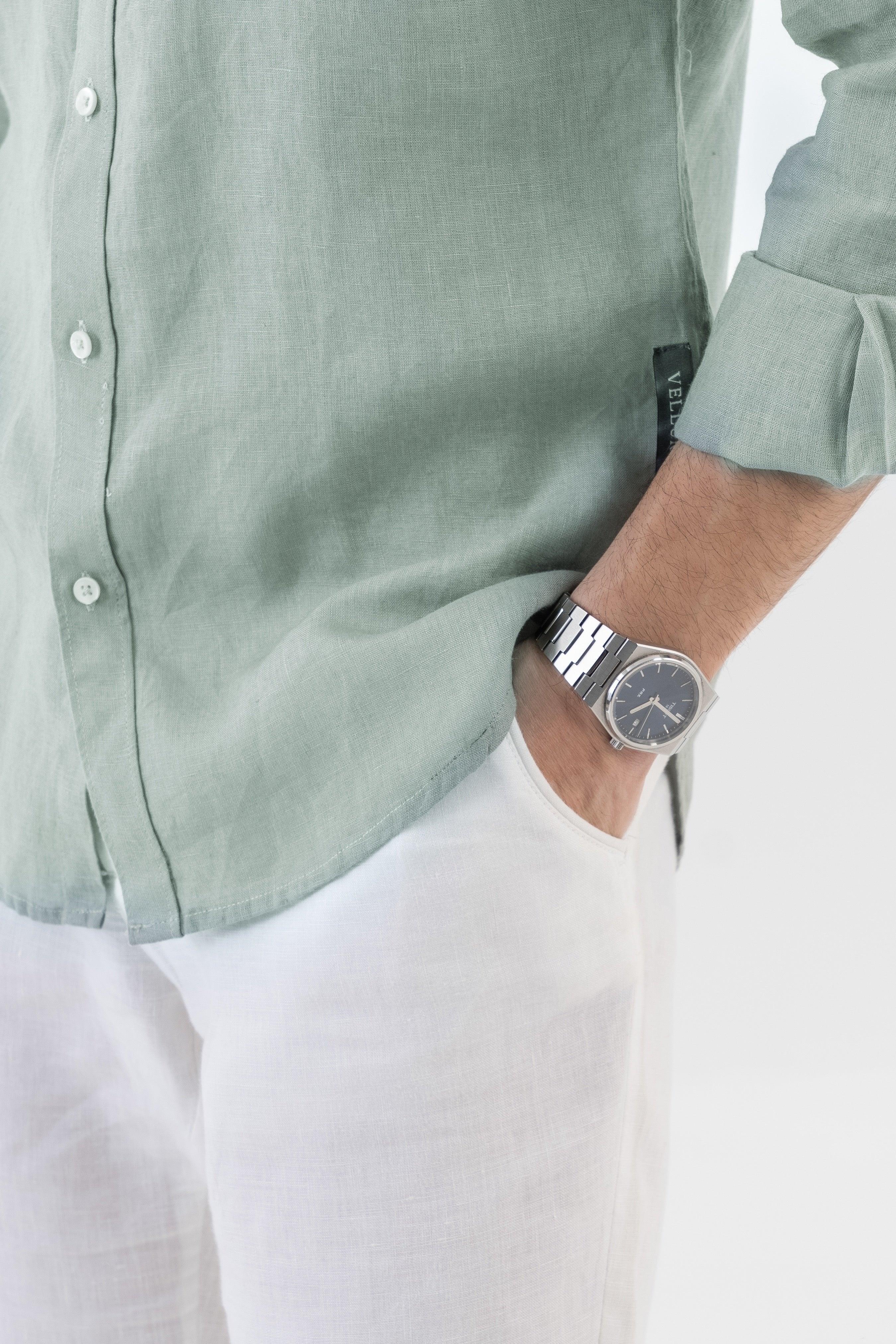 100% Linen Soft Touch Shirt in Lust Sage