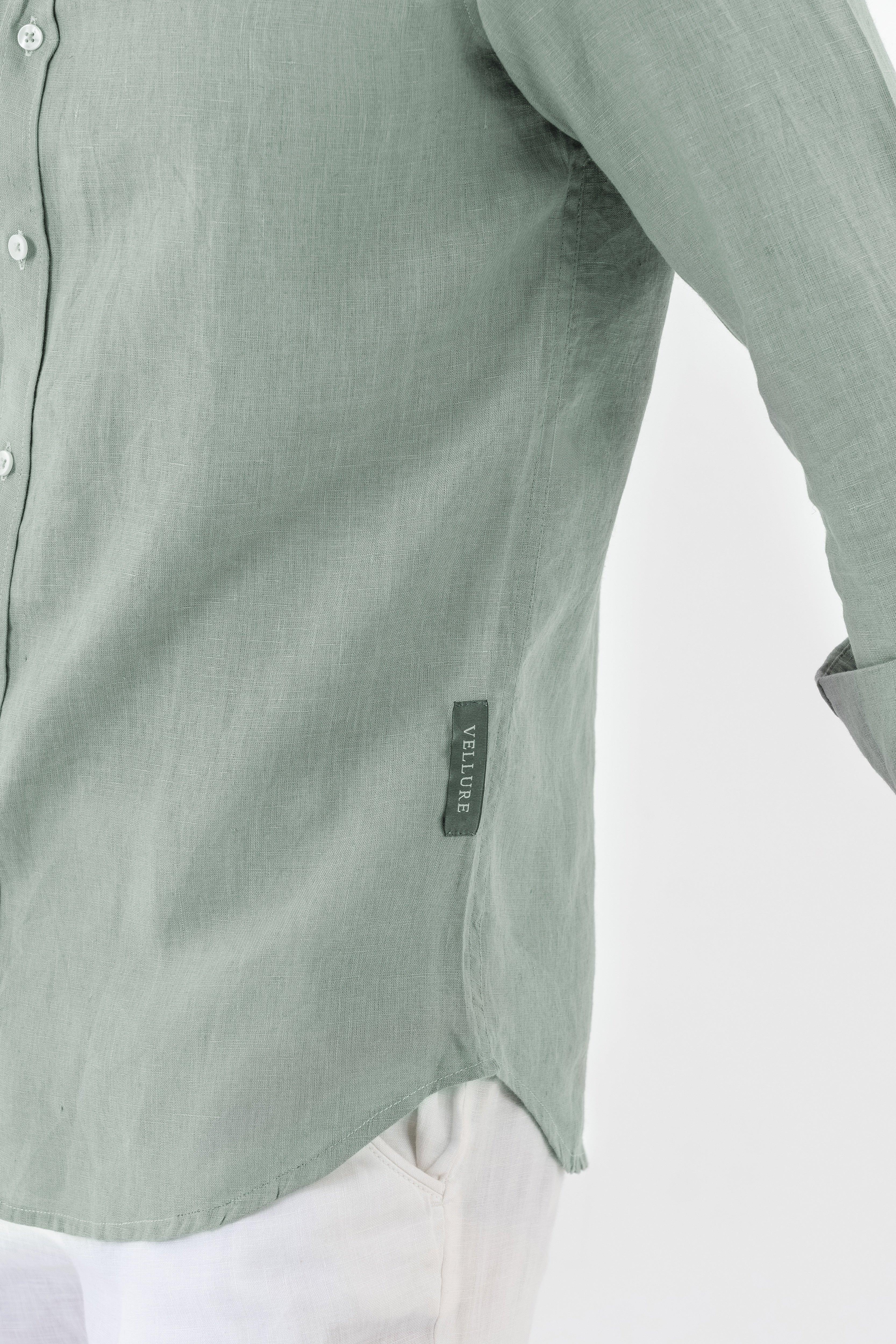 100% Linen Soft Touch Relaxed Fit Shirt in Lust Sage