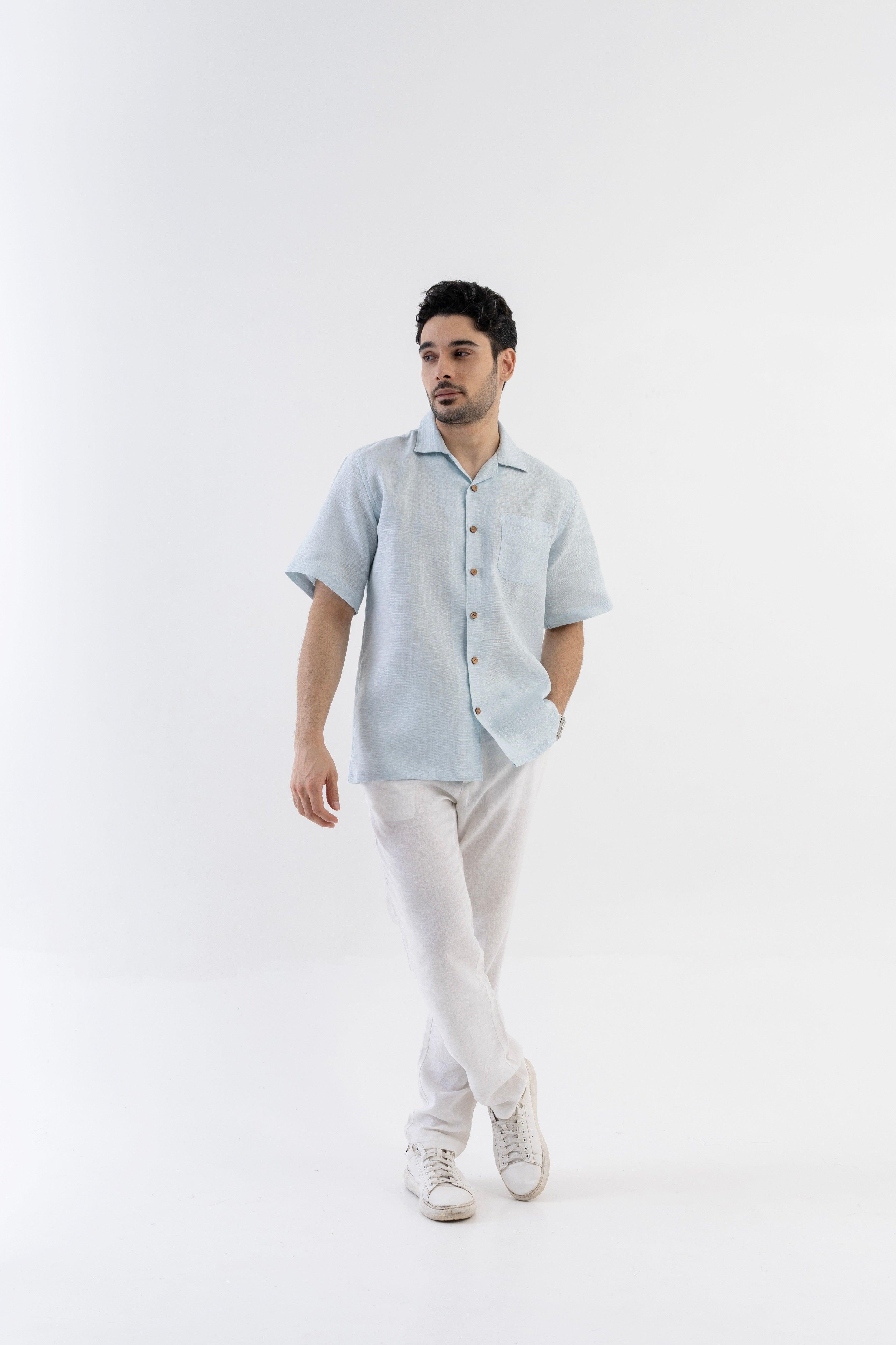 AirKnit Cuban Collar Shirt in Baby Blue