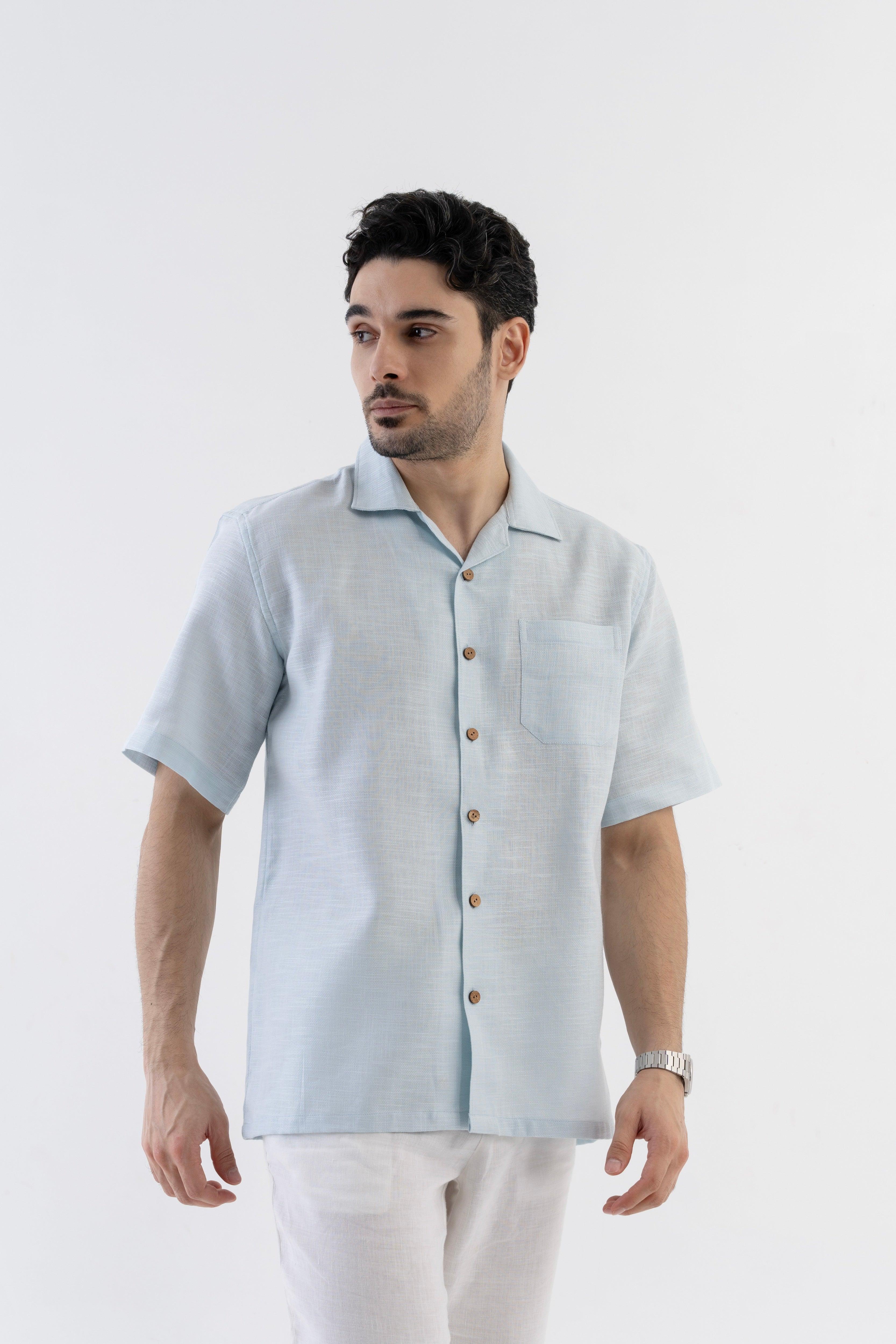 AirKnit Cuban Collar Shirt in Baby Blue