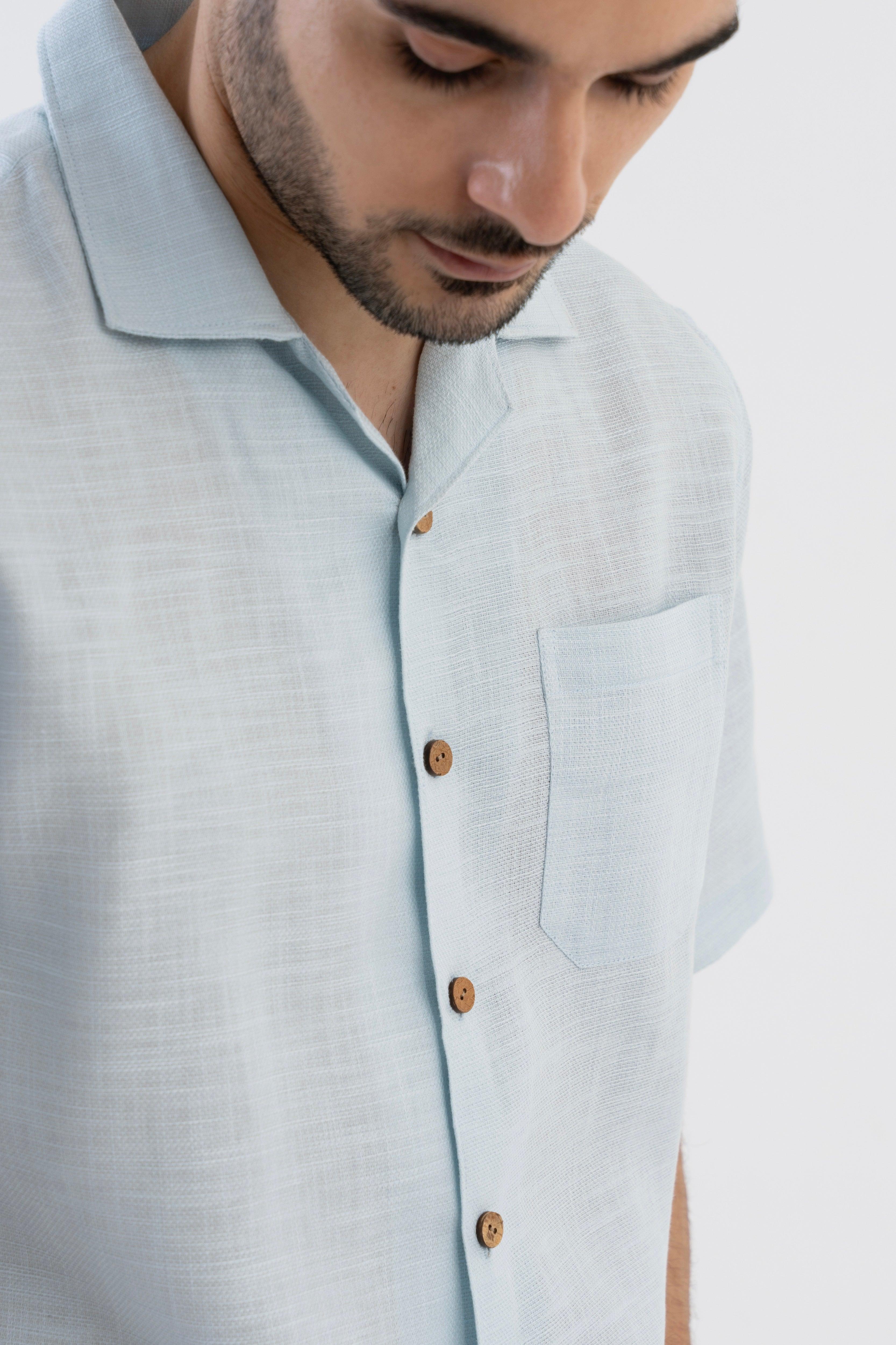 AirKnit Cuban Collar Shirt in Baby Blue