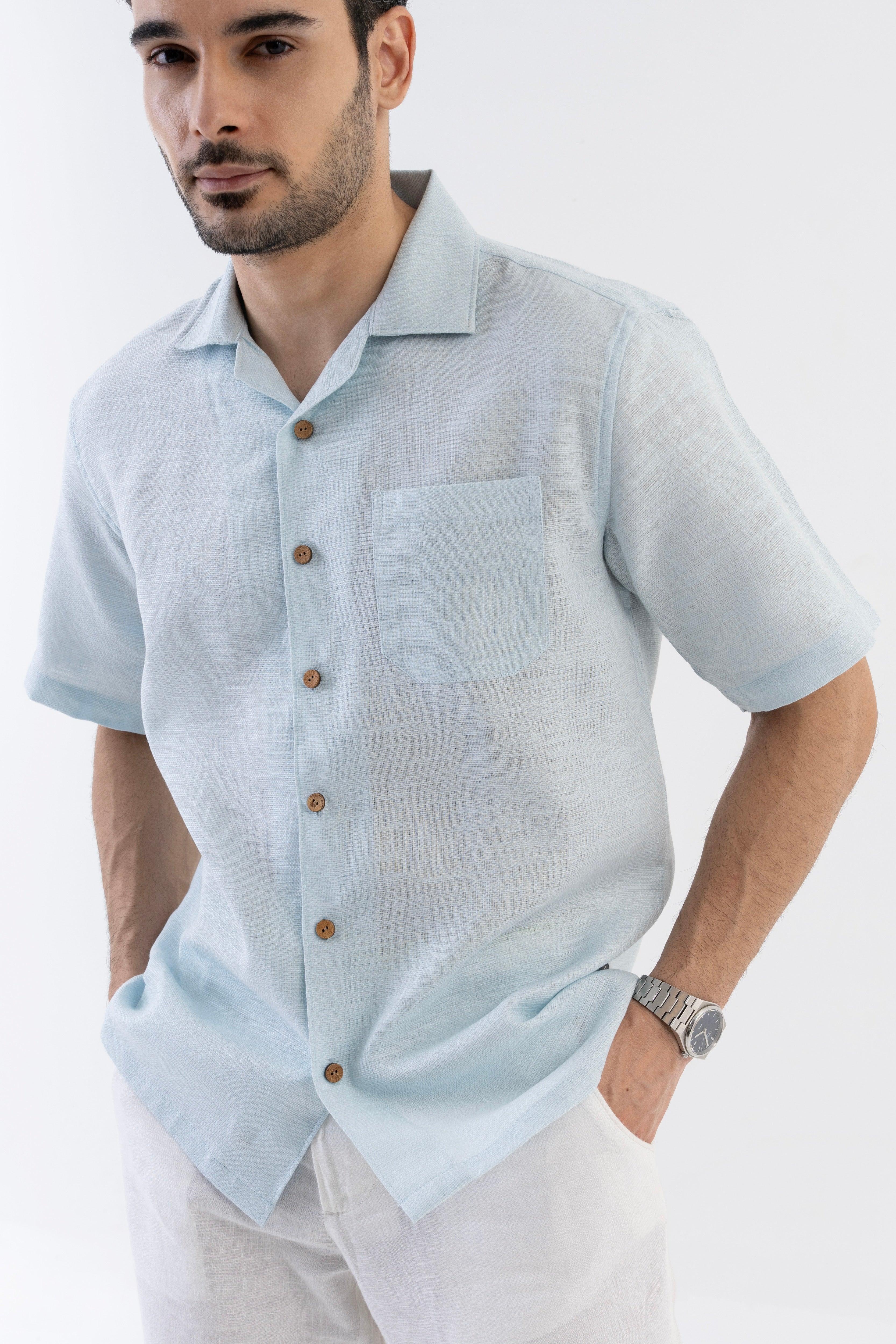 AirKnit Cuban Collar Shirt in Baby Blue